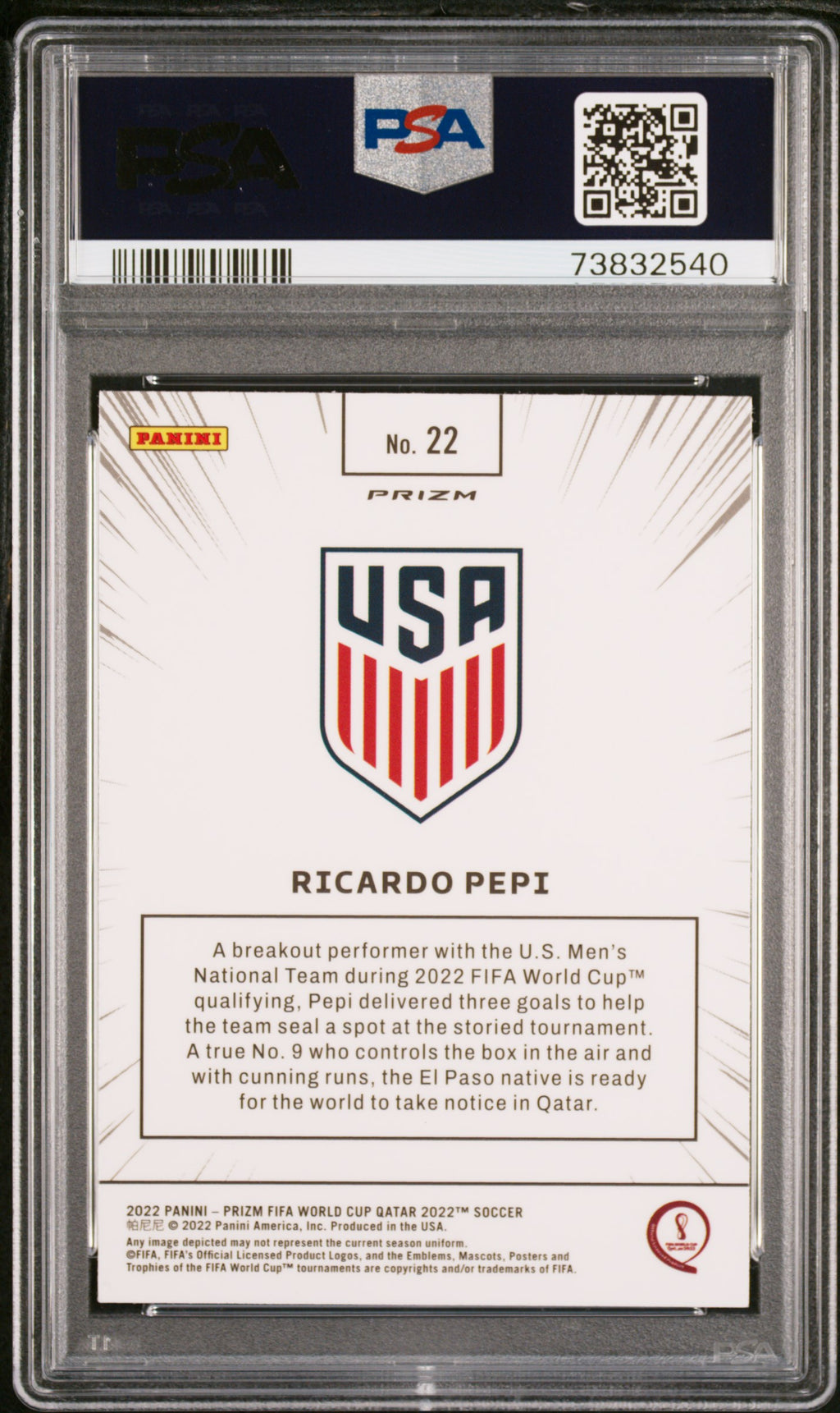 Ricardo Pepi 2022 Prizm World Cup Manga CASE HIT United States PSA 9
