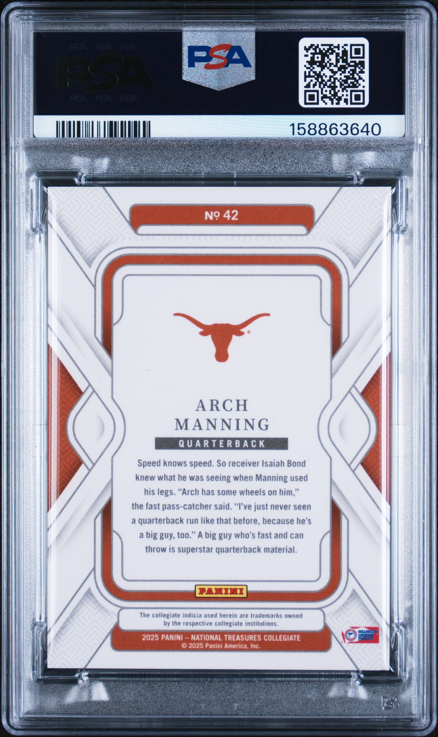 Arch Manning 2025 National Treasures Emerald Rookie RC Texas Longhorns 3/5 PSA 9