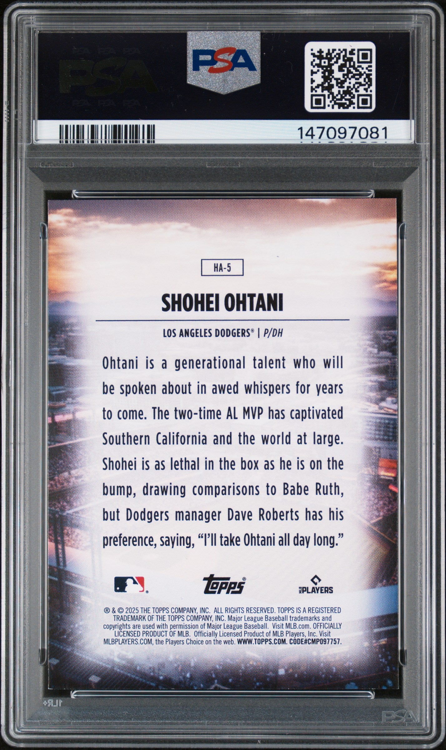 Shohei Ohtani 2025 Topps Home Field Advantage CASE HIT SSP LA Dodgers PSA 9