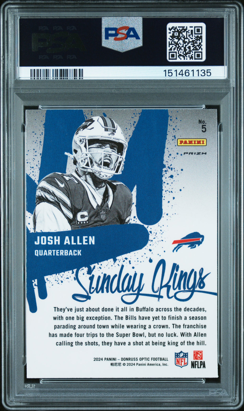 Josh Allen 2024 Optic Sunday Kings CASE HIT SSP Buffalo Bills PSA 10