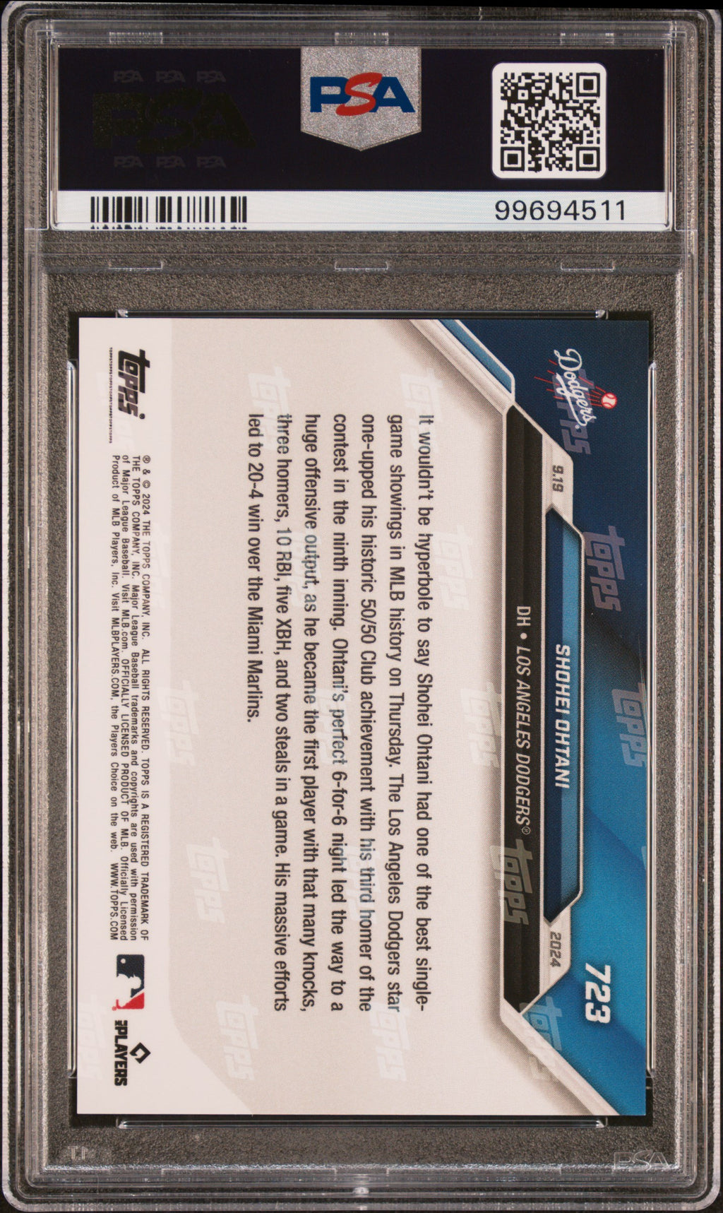 Shohei Ohtani 2024 Topps Now Greatest Day Los Angeles Dodgers #723 PSA 10