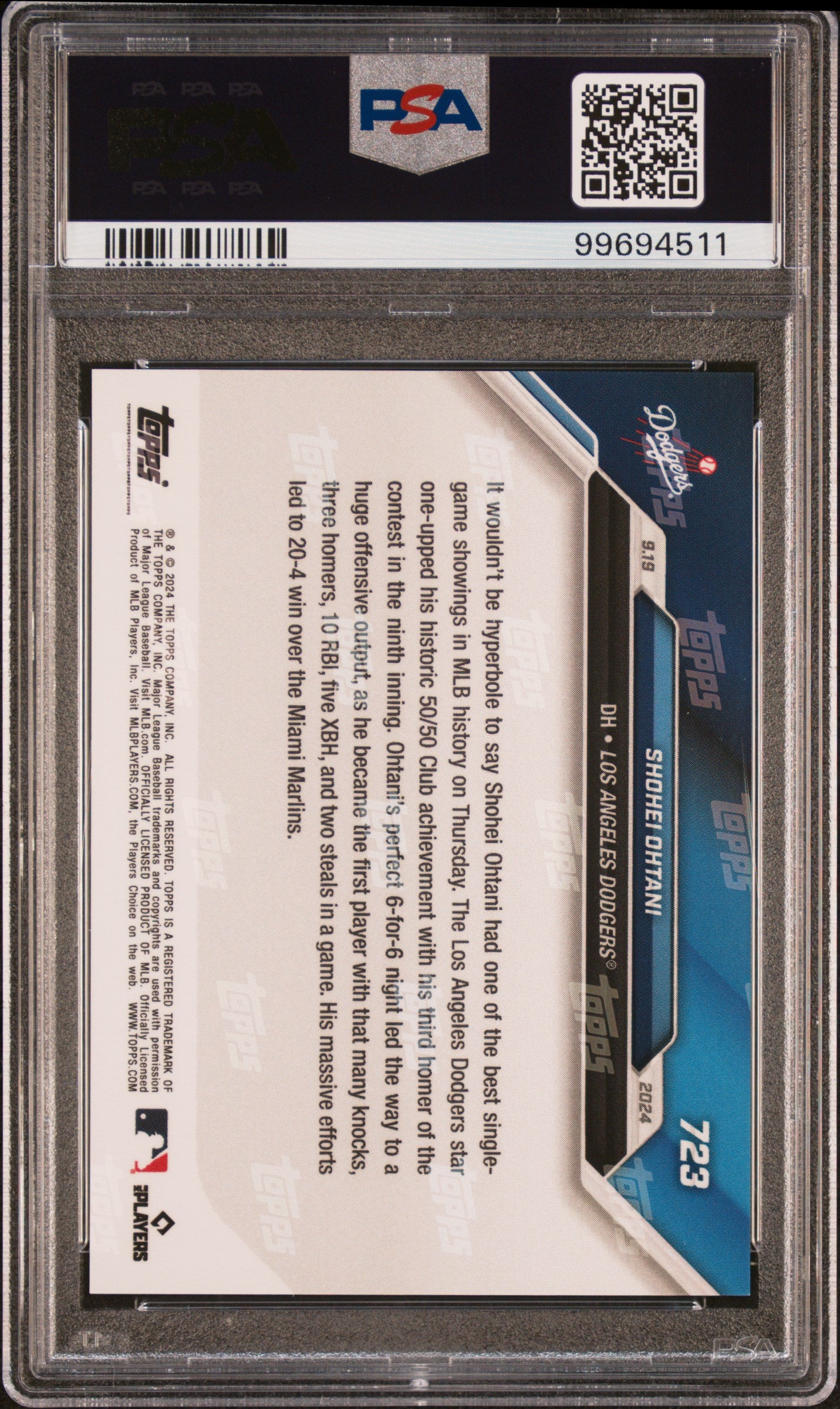 Shohei Ohtani 2024 Topps Now Greatest Day Los Angeles Dodgers #723 PSA 10