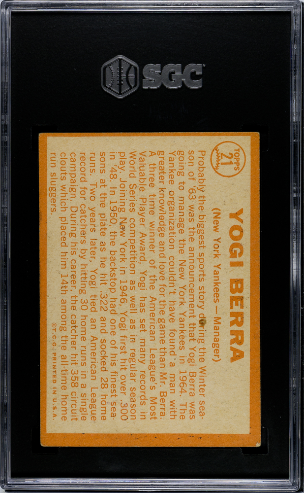 Yogi Berra 1964 Topps Card New York Yankees #21 SGC 5