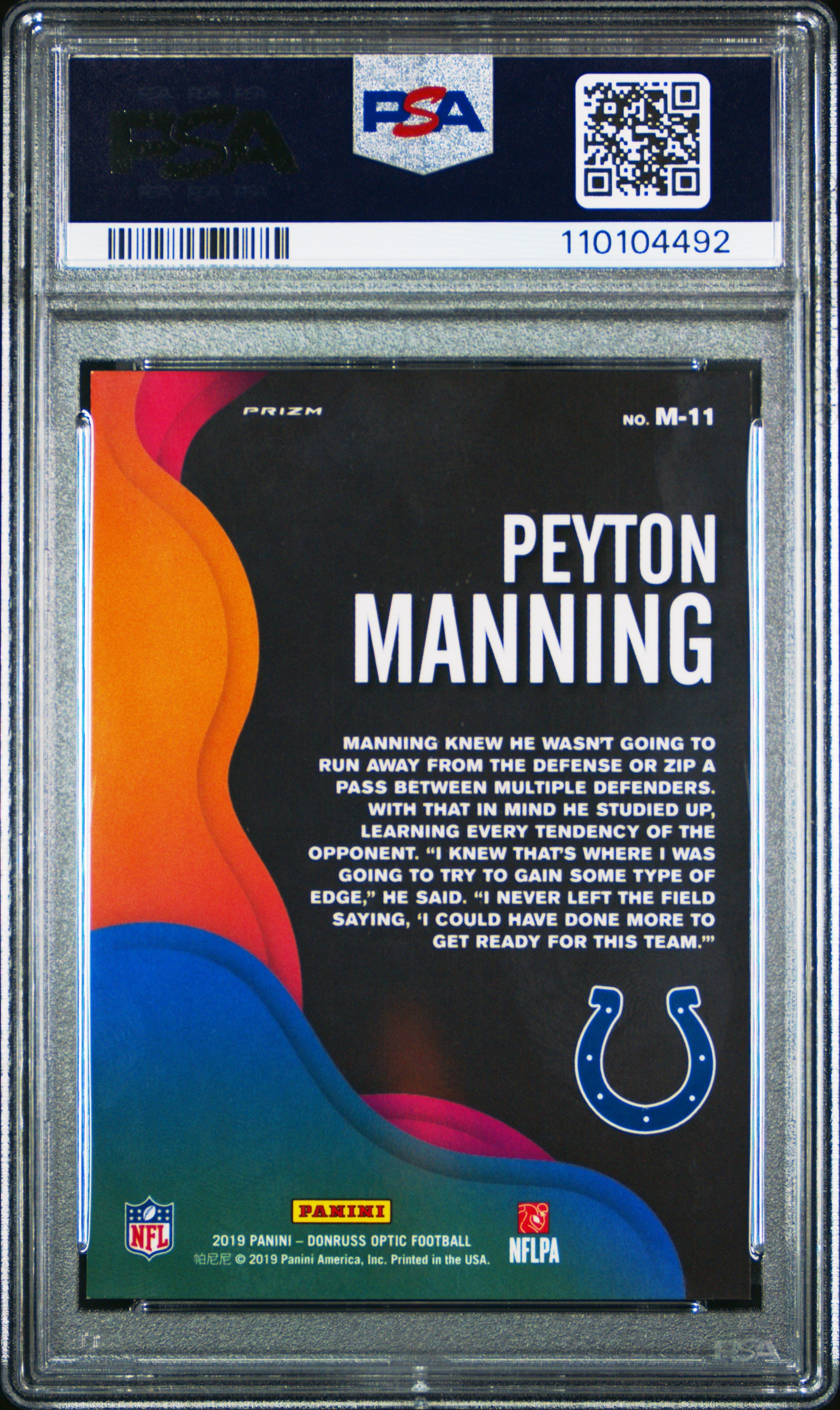 Peyton Manning 2019 Optic Mythical SSP CASE HIT Indianapolis Colts PSA 10