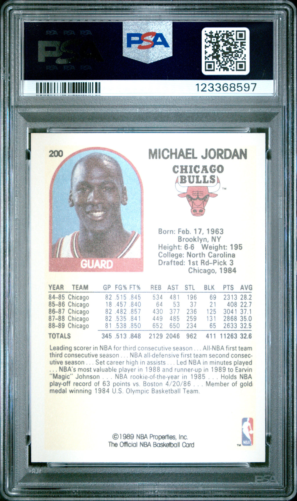 Michael Jordan 1989 NBA Hoops Card Chicago Bulls #200 PSA 10