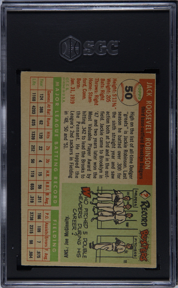 Jackie Robinson 1955 Topps Card Brooklyn Dodgers #50 SGC 3.5