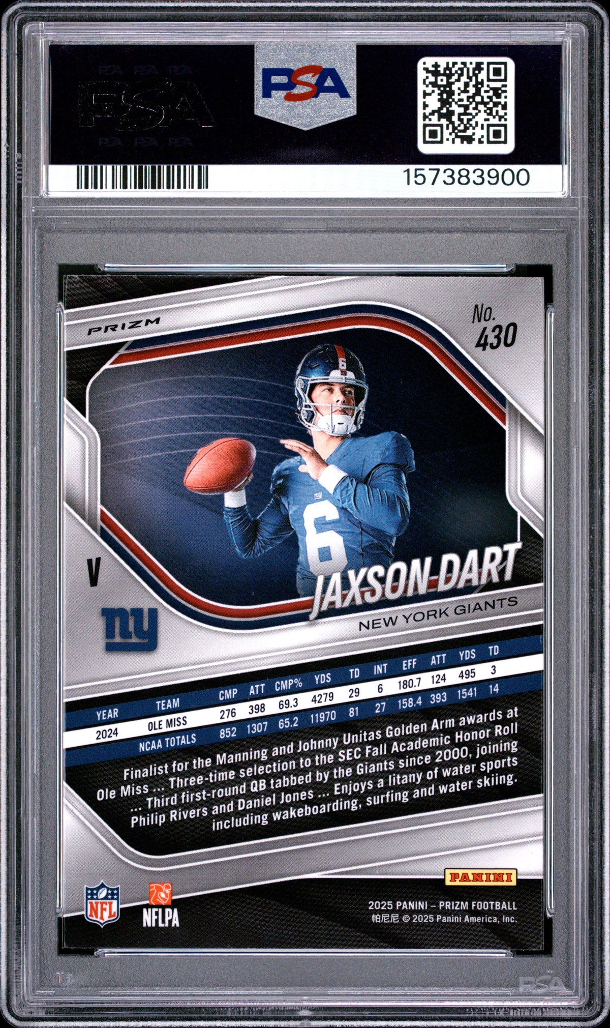 Jaxson Dart 2025 Prizm Silver Variation Rookie RC New York Giants #430 PSA 9