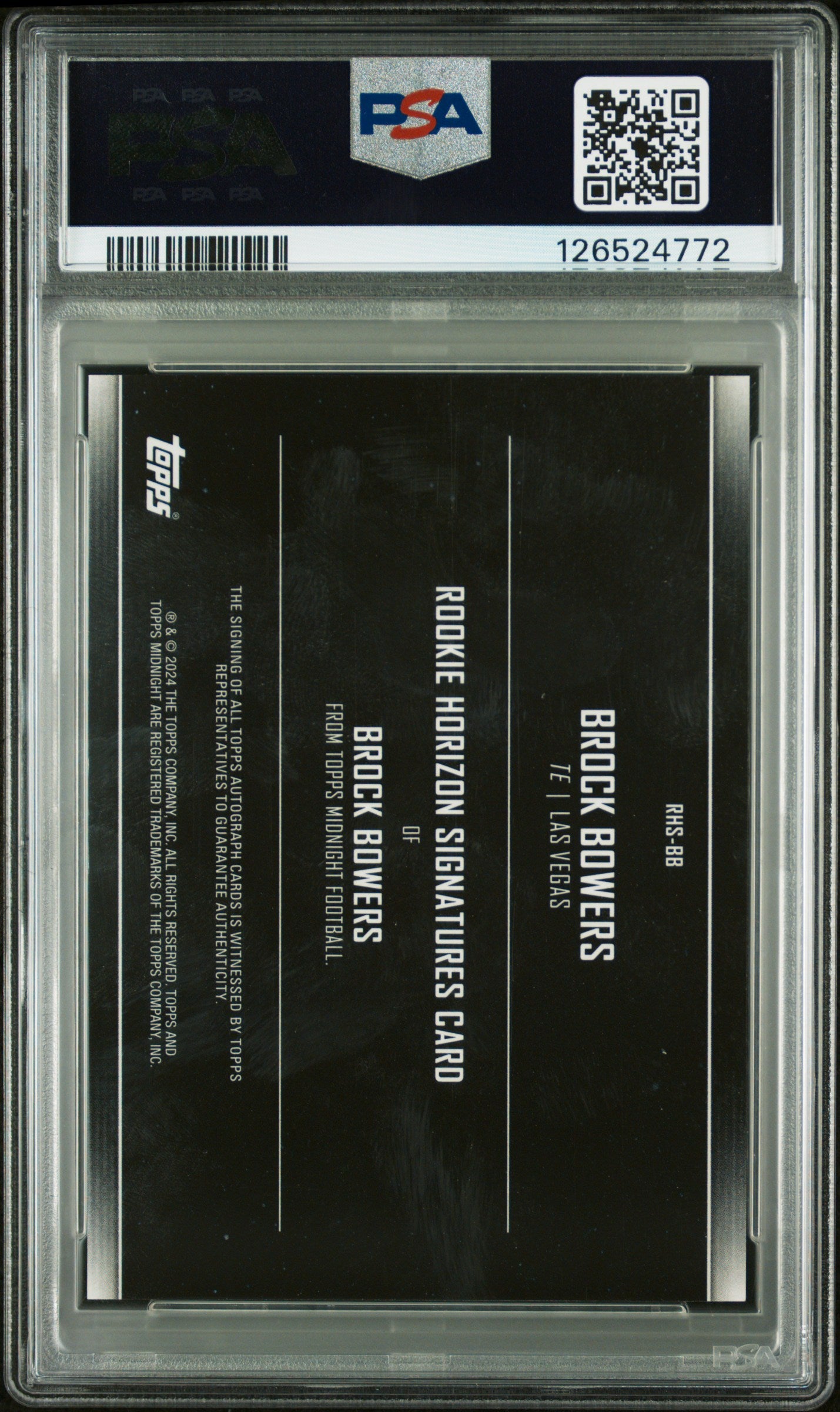 Brock Bowers 2024 Topps Midnight Auto Autograph RC Las Vegas Raiders PSA 9