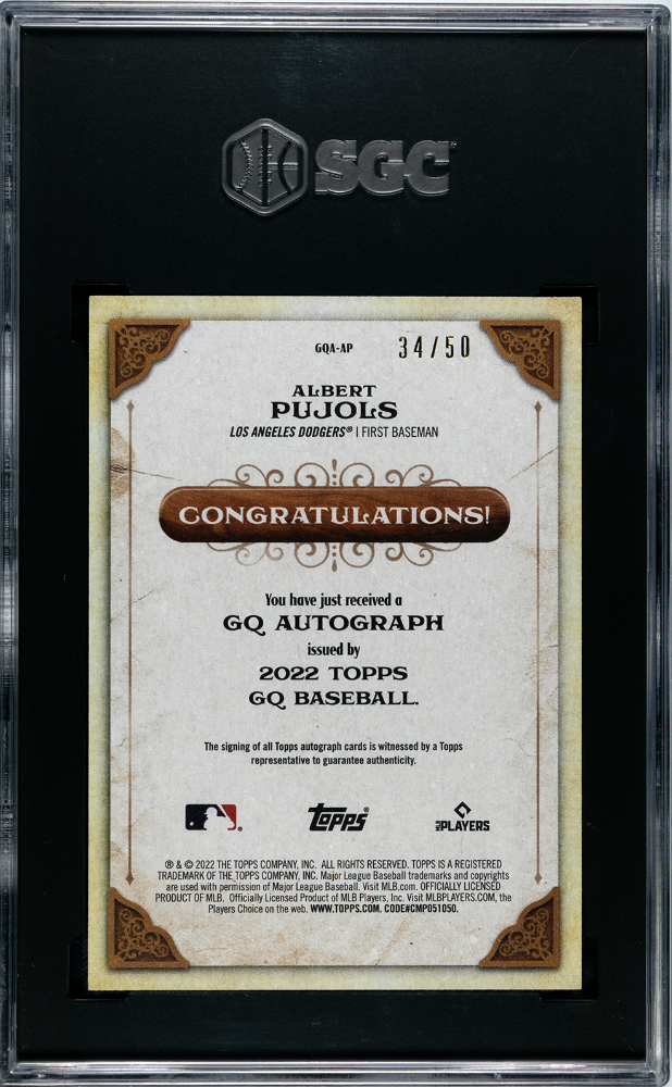 Albert Pujols 2022 Topps Gypsy Queen Auto Autograph Cardinals 34/50 SGC 10