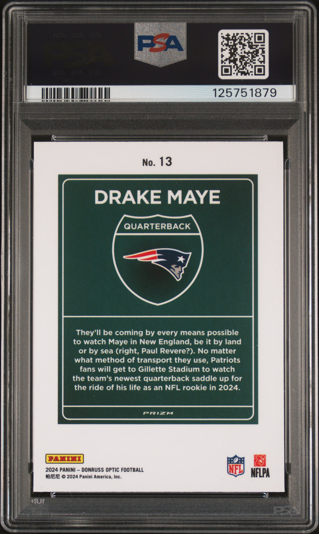 Drake Maye 2024 Optic DOWNTOWN! SSP CASE HIT Rookie RC Patriots PSA 9