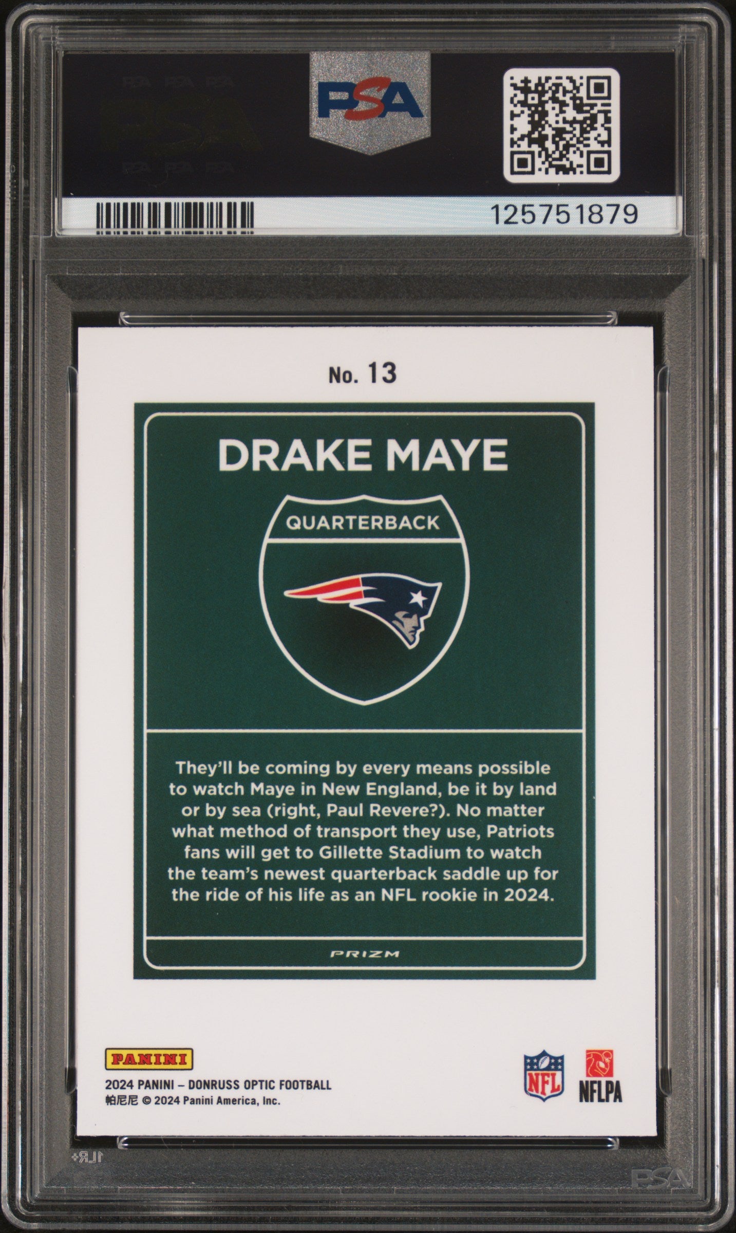 Drake Maye 2024 Optic DOWNTOWN! SSP CASE HIT Rookie RC Patriots PSA 9
