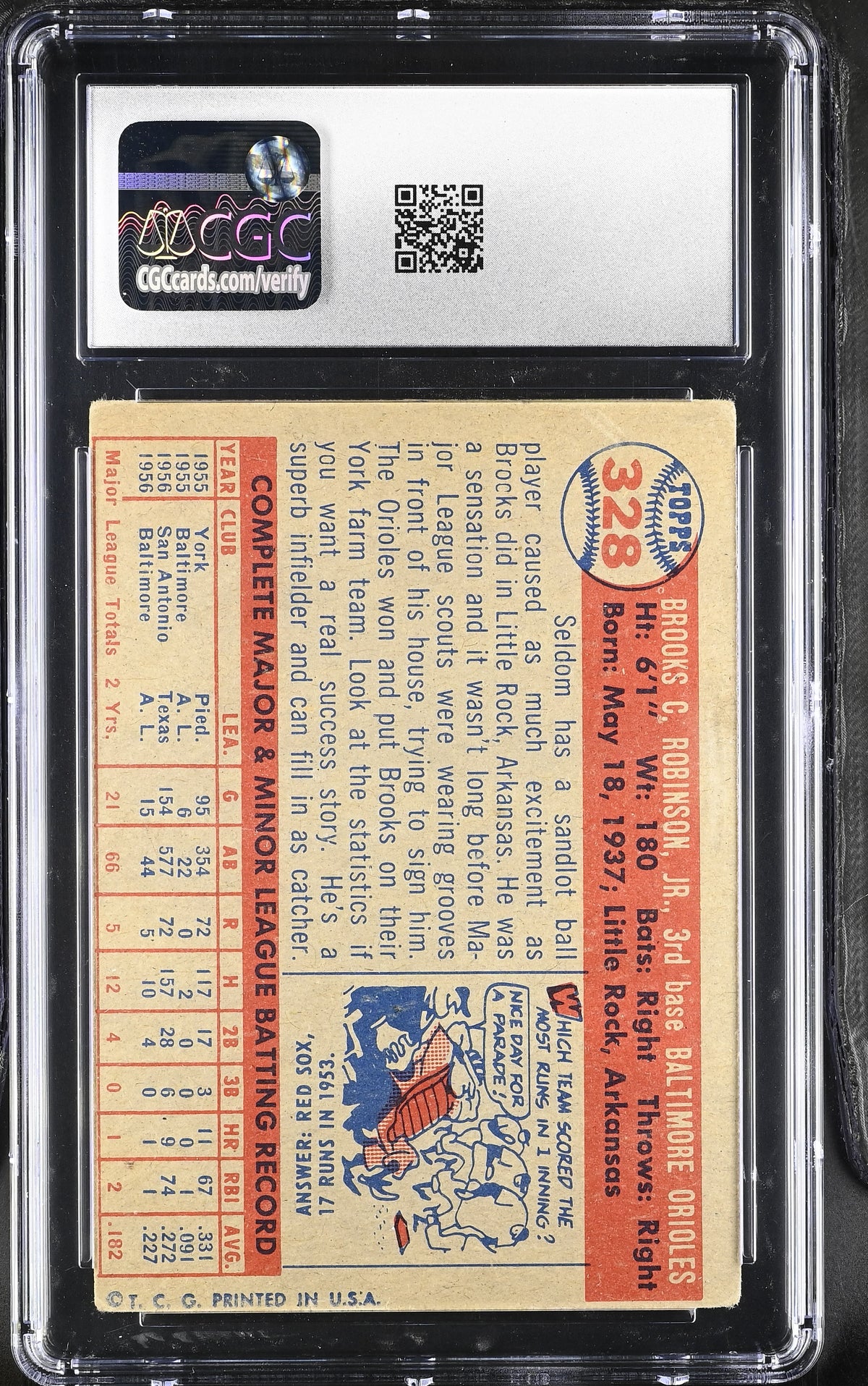 Brooks Robinson 1957 Topps Rookie RC Baltimore Orioles #328 CGC 3