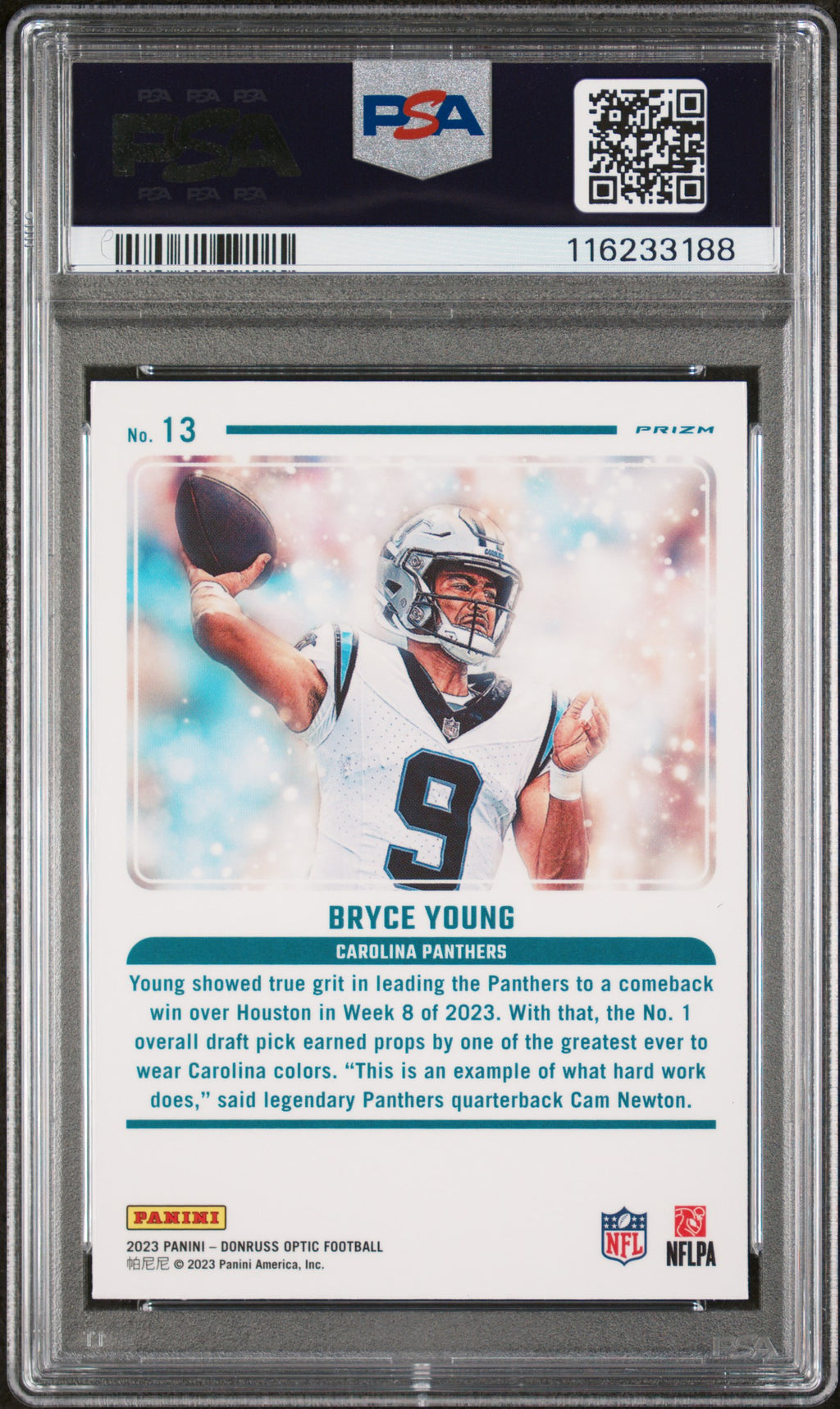 Bryce Young 2023 Optic Mythical SSP CASE HIT RC Carolina Panthers PSA 10
