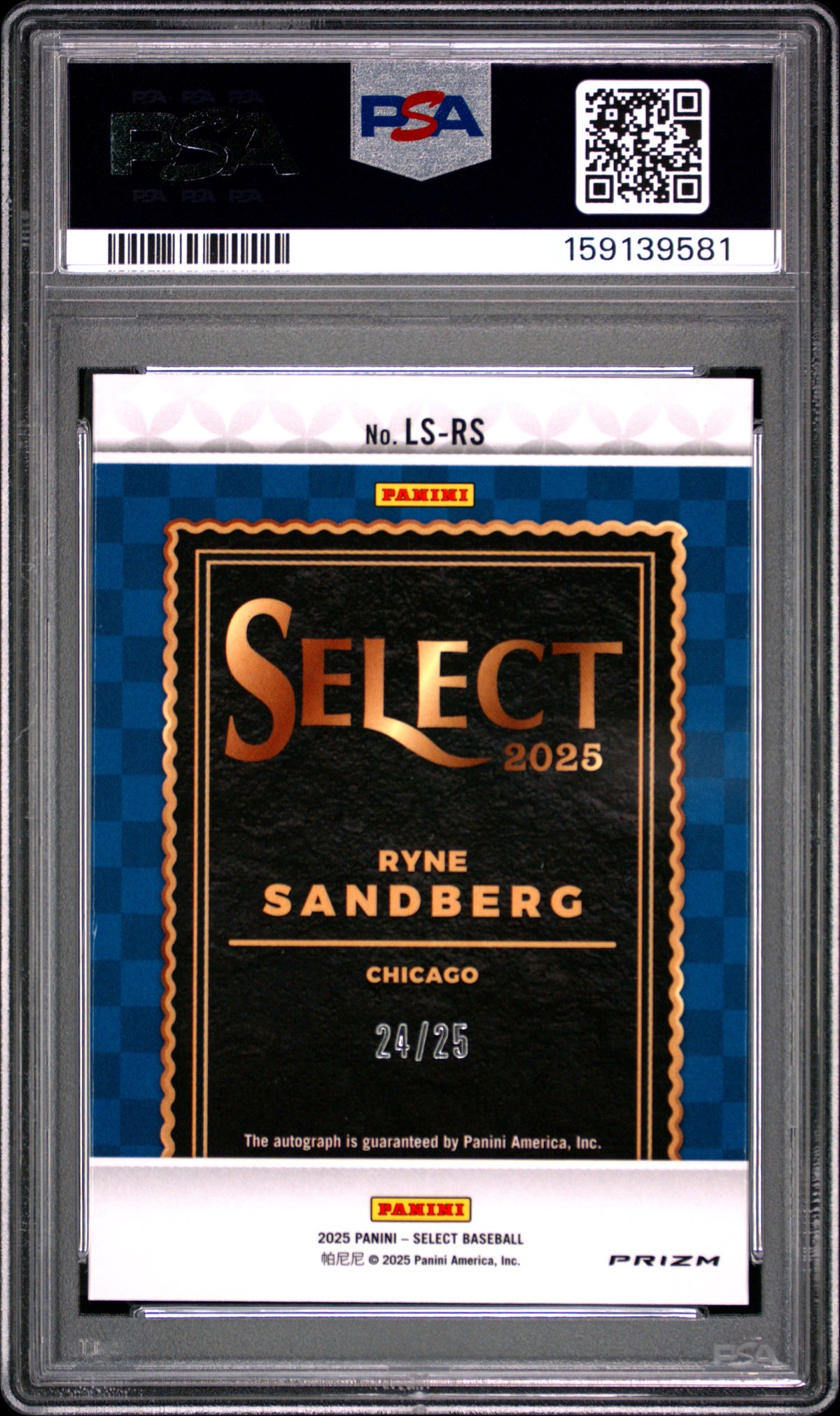 Ryne Sandberg 2025 Select Tie Dye Auto Autograph 24/25 Cubs PSA 10
