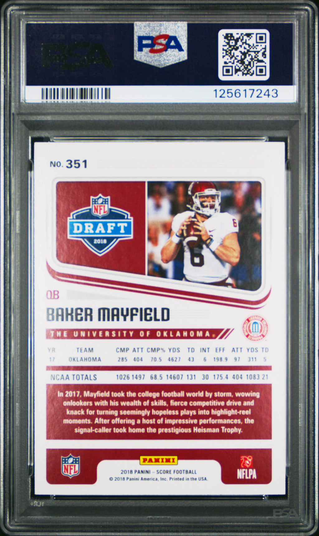 Baker Mayfield 2018 Score First Down Orange Rookie Oklahoma Sooners 3/10 PSA 9