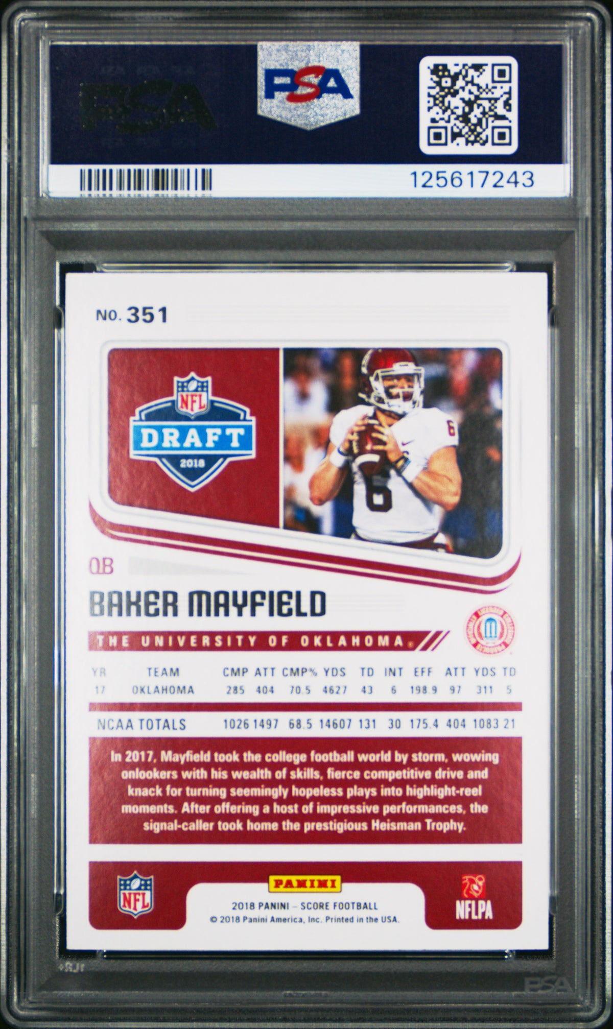 Baker Mayfield 2018 Score First Down Orange Rookie Oklahoma Sooners 3/10 PSA 9