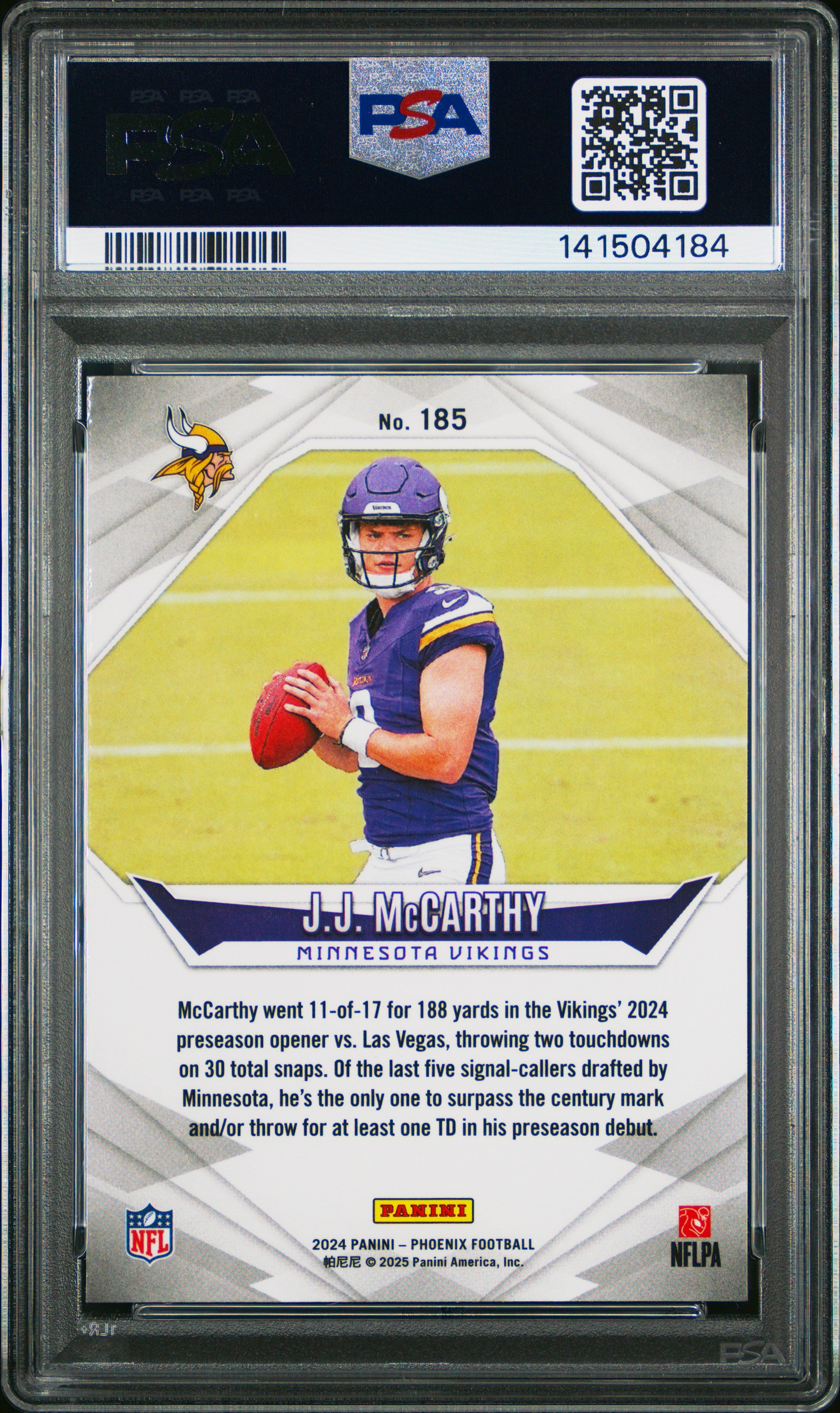 JJ Mccarthy 2024 Phoenix Orange Rookie RC Minnesota Vikings PSA 10
