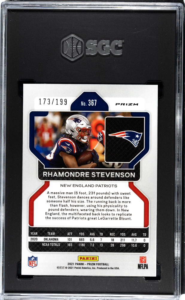 Rhamondre Stevenson 2021 Panini Prizm Blue Wave 199 SGC 10