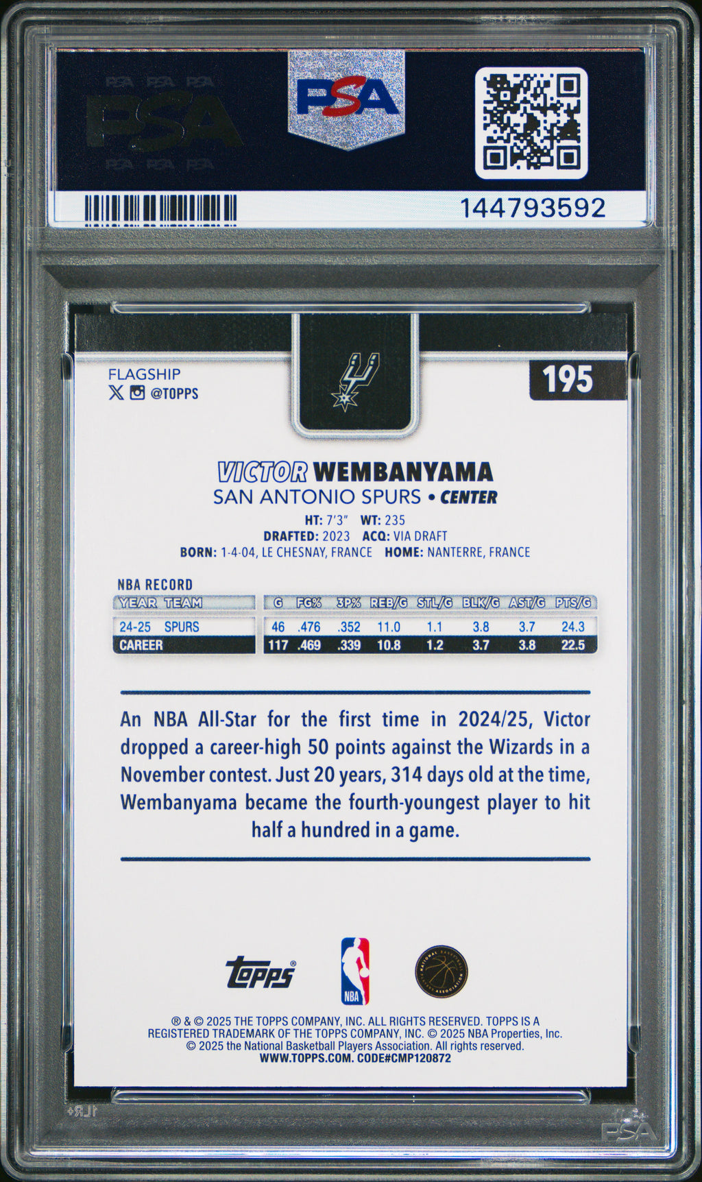 Victor Wembanyama 2025-26 Topps Diamante San Antonio Spurs #195 PSA 9