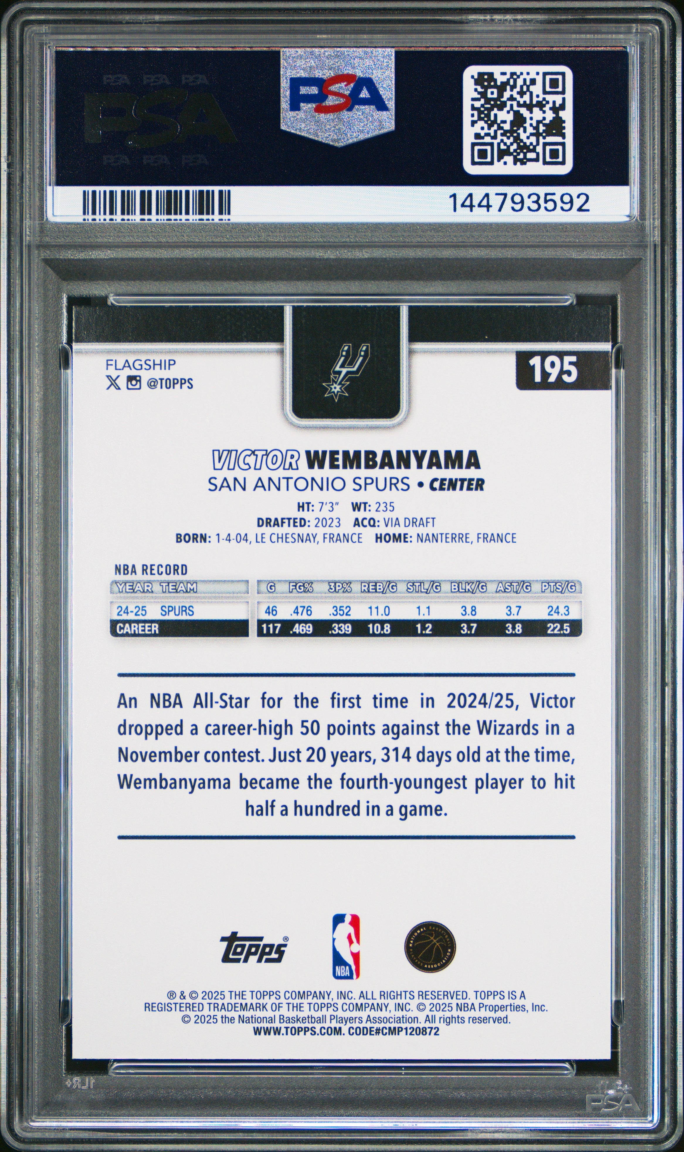 Victor Wembanyama 2025-26 Topps Diamante San Antonio Spurs #195 PSA 9