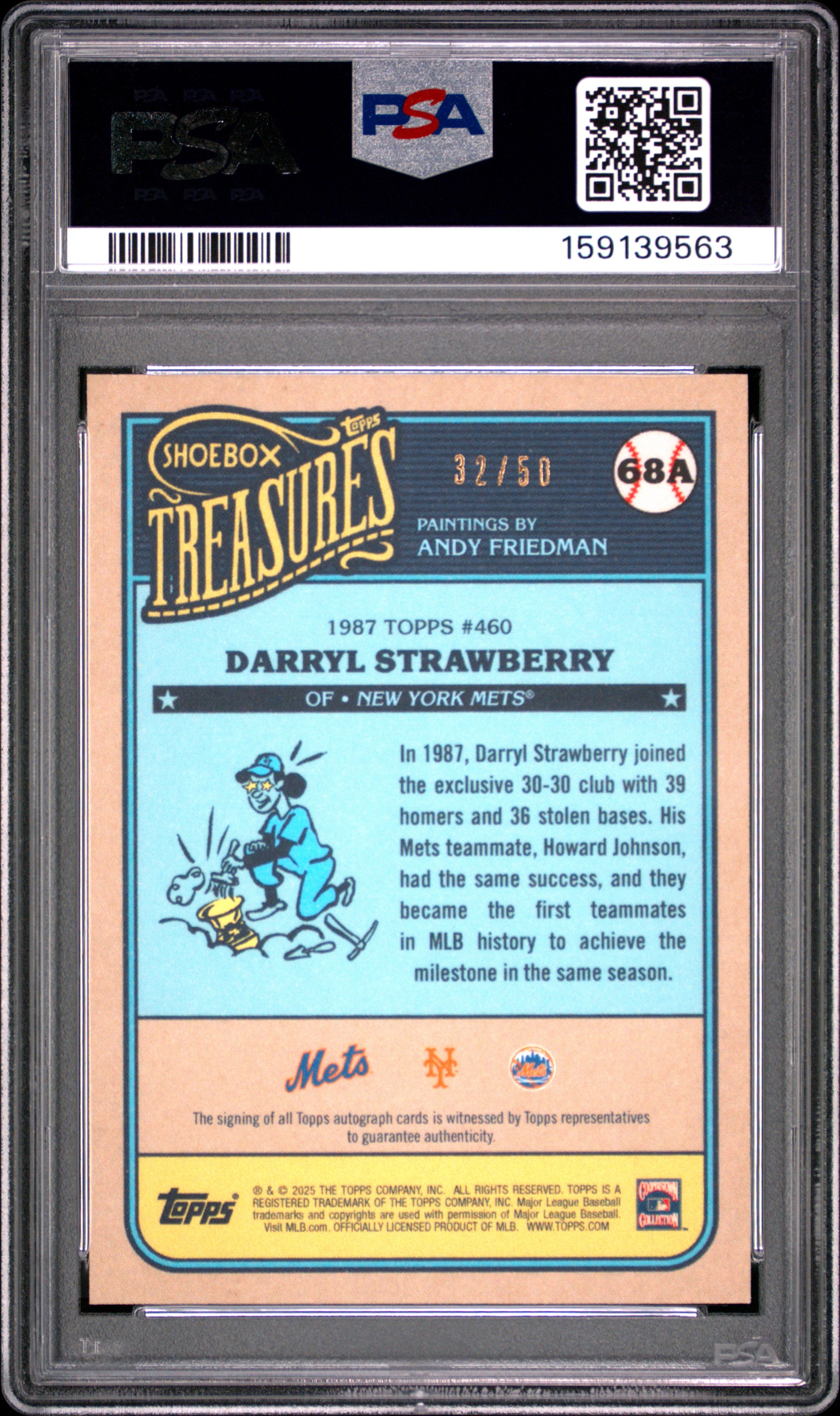 Darryl Strawberry 2025 Topps Shoebox Treasures Auto Autograph Mets 32/50 PSA 10
