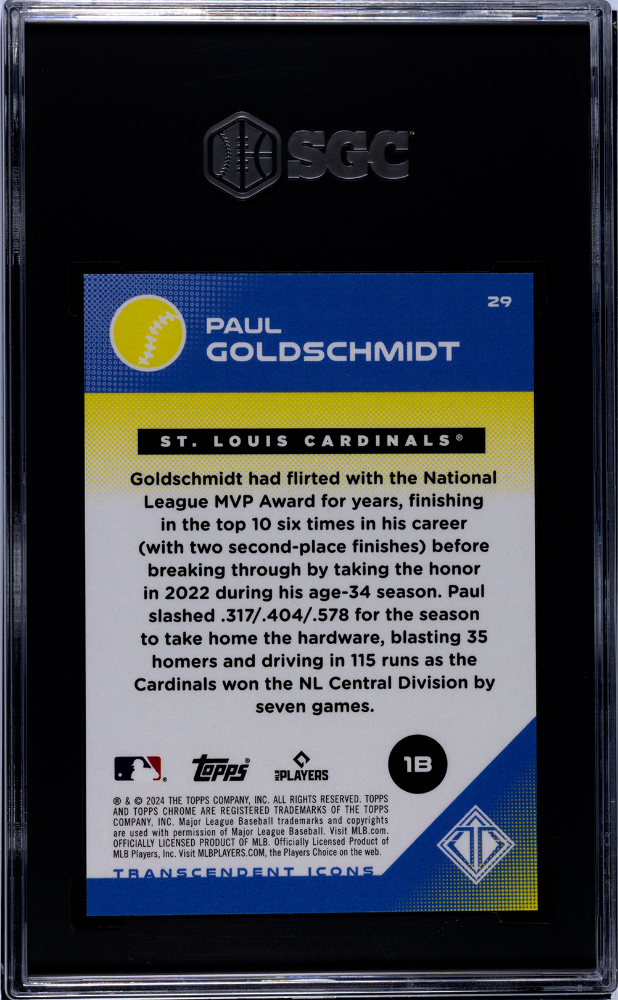 Paul Goldschmidt 2024 Topps Transcendent Black Refractor Cardinals 9/10 SGC 9.5