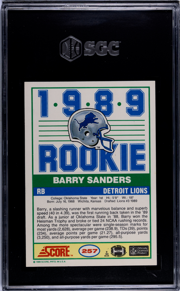 Barry Sanders 1989 Score Rookie RC Detroit Lions #257 SGC 9
