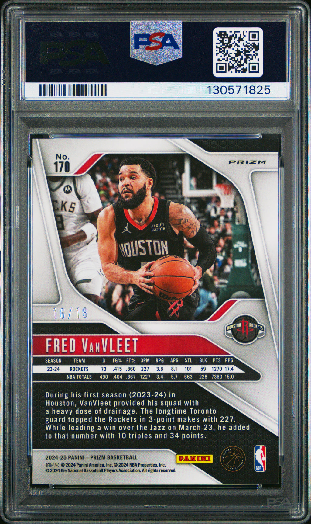 Fred Vanvleet 2024-25 Prizm Lotus Flower SSP Houston Rockets 16/18 PSA 9