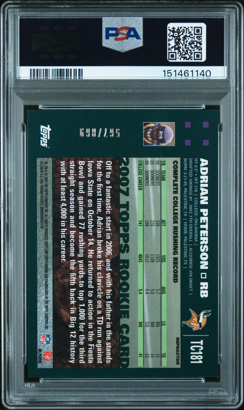 Adrian Peterson 2007 Topps Chrome White Refractor Rookie Vikings 567/869 PSA 9