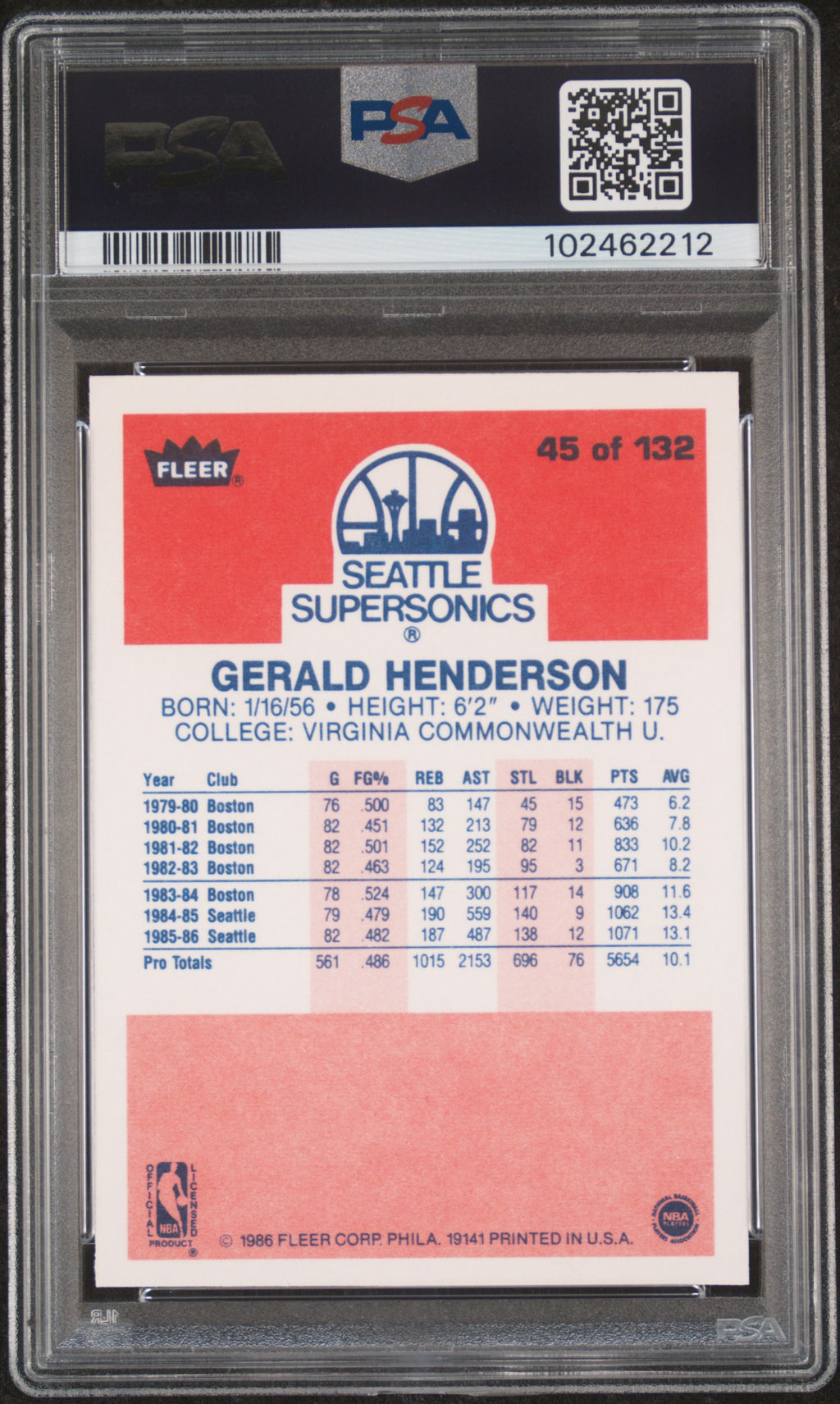 Gerald Henderson 1986-87 Fleer Card Seattle Supersonics #45 PSA 9