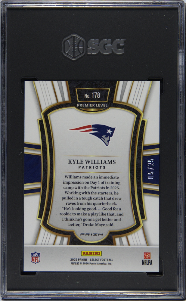 Kyle Williams 2025 Select Tie Dye Rookie RC New England Patriots 5/25 SGC 9