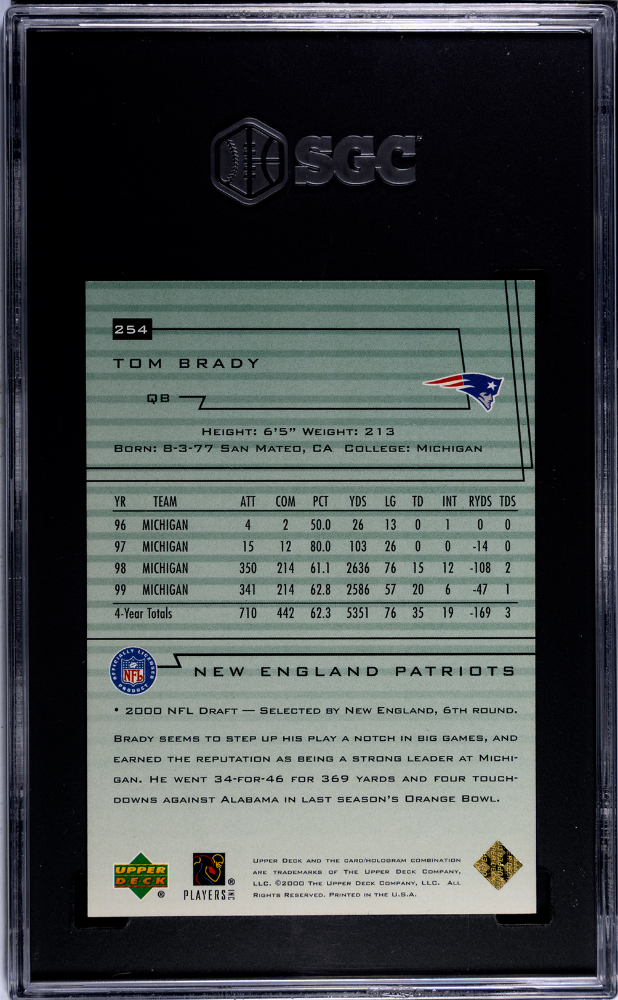 Tom Brady 2000 Upper Deck Encore Rookie RC New England Patriots SGC 8.5