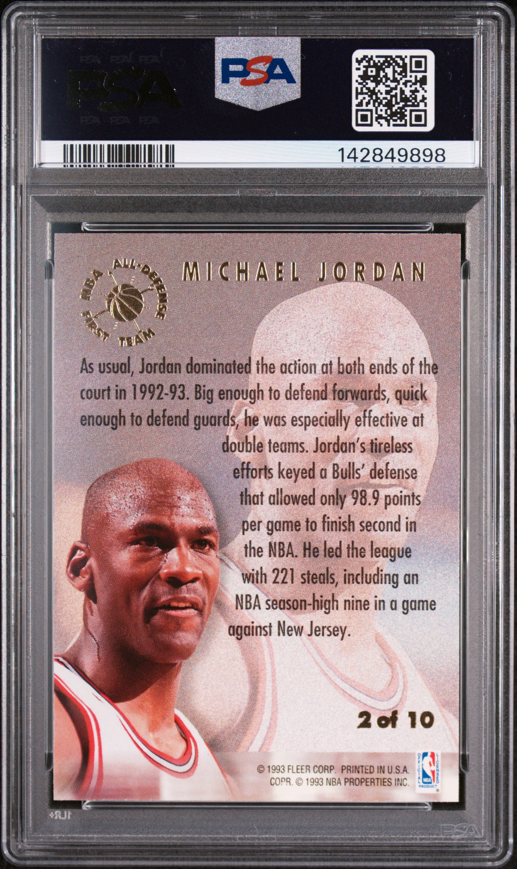 Michael Jordan 1993-94 Fleer Ultra All-Defensive Chicago Bulls #2 PSA 8