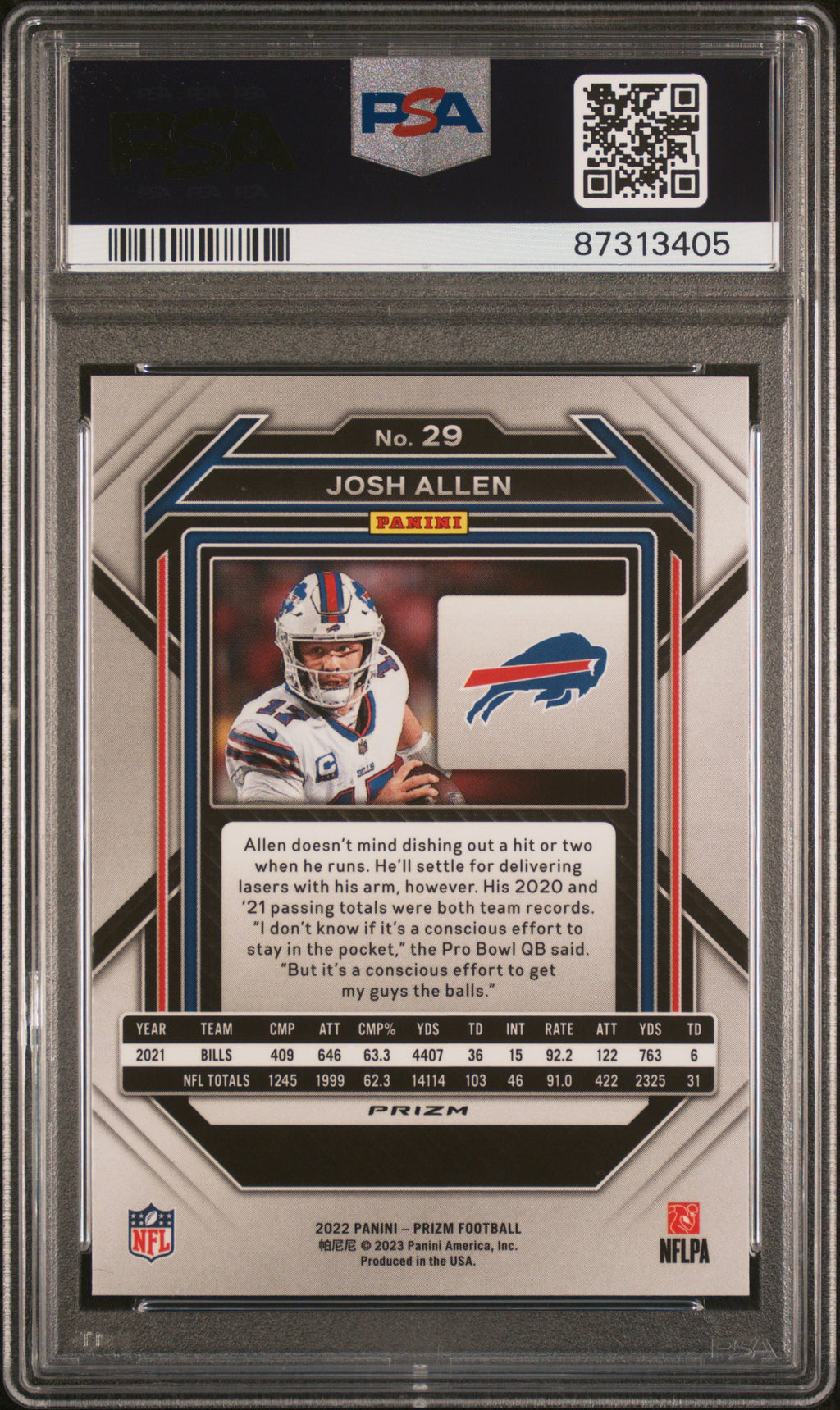 Josh Allen 2022 Panini Prizm Light Blue Prizm Buffalo Bills #29 PSA 9