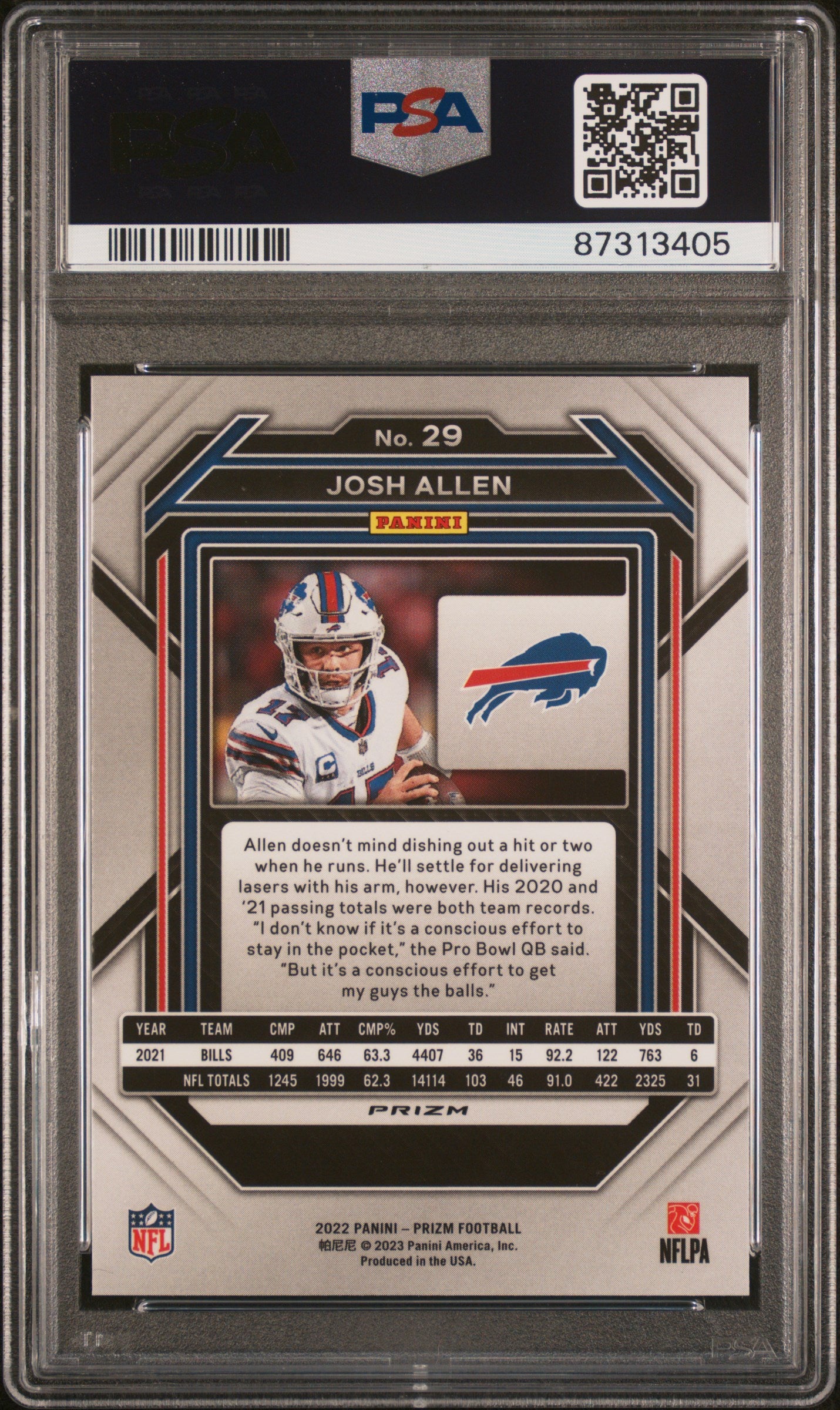 Josh Allen 2022 Panini Prizm Light Blue Prizm Buffalo Bills #29 PSA 9