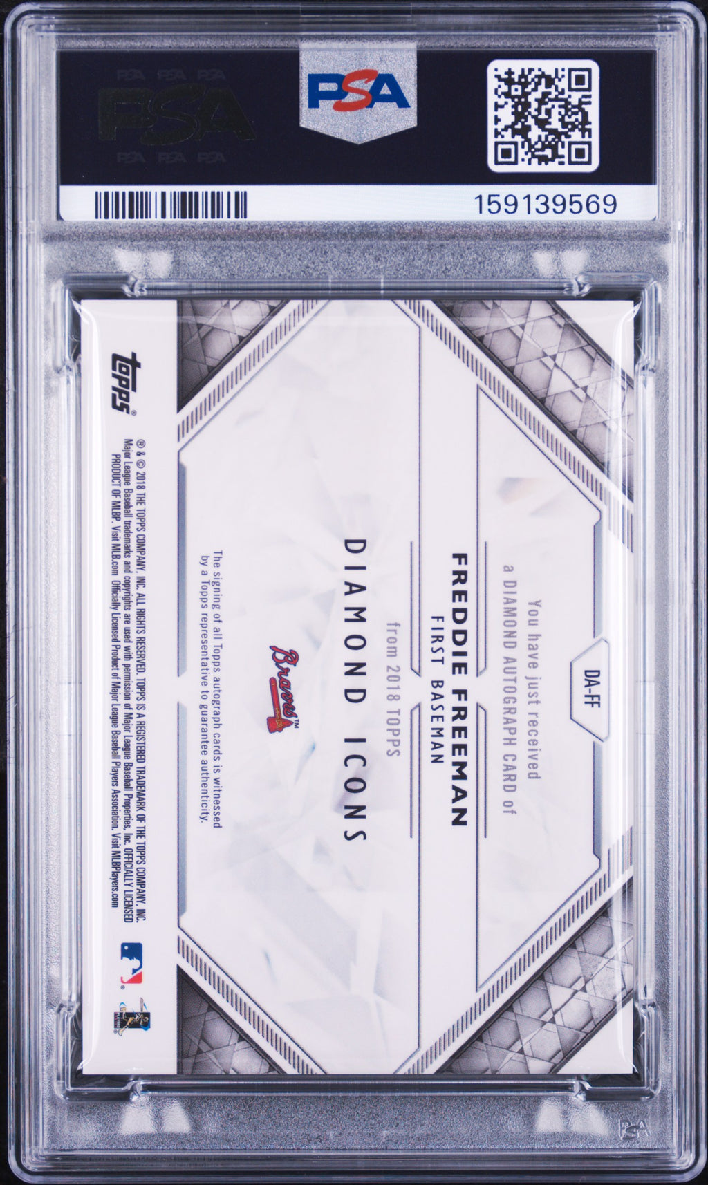 Freddie Freeman 2018 Topps Diamond Icons Auto Autograph Purple Braves 5/10 PSA 9