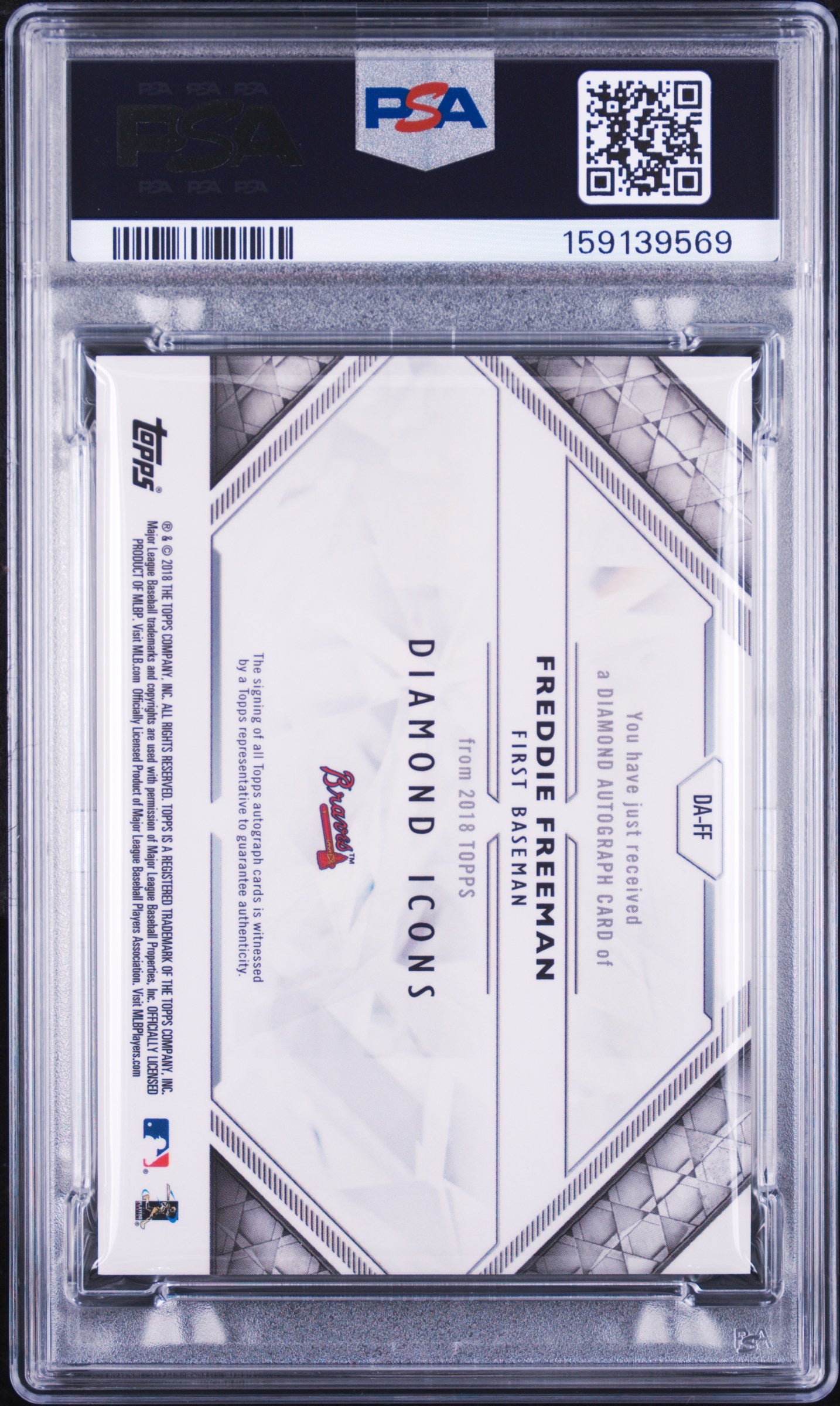 Freddie Freeman 2018 Topps Diamond Icons Auto Autograph Purple Braves 5/10 PSA 9