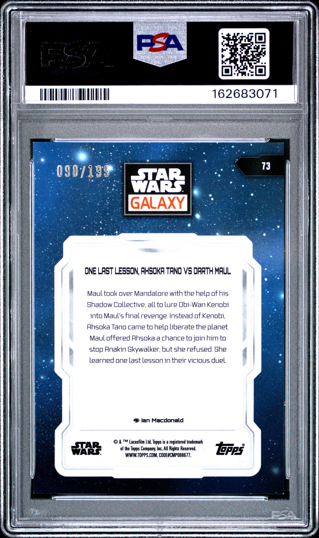 Ahsoka Maul 2024 Topps Star Wars Galaxy Aqua One Last Lesson 98/199 #73 PSA 9