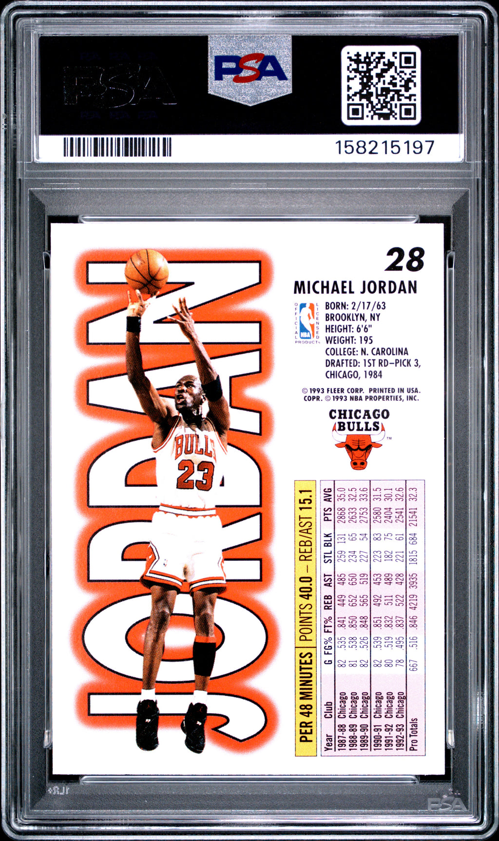 Michael Jordan 1993 Fleer Card #28 Chicago Bulls PSA 9