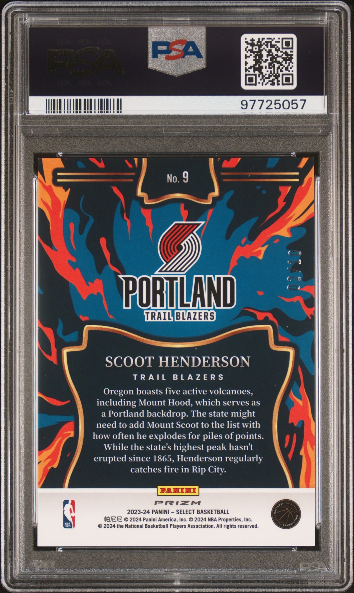 Scoot Henderson 2023-24 Select EN Fuego GOLD Prizm RC Trail Blazers 2/10 PSA 9