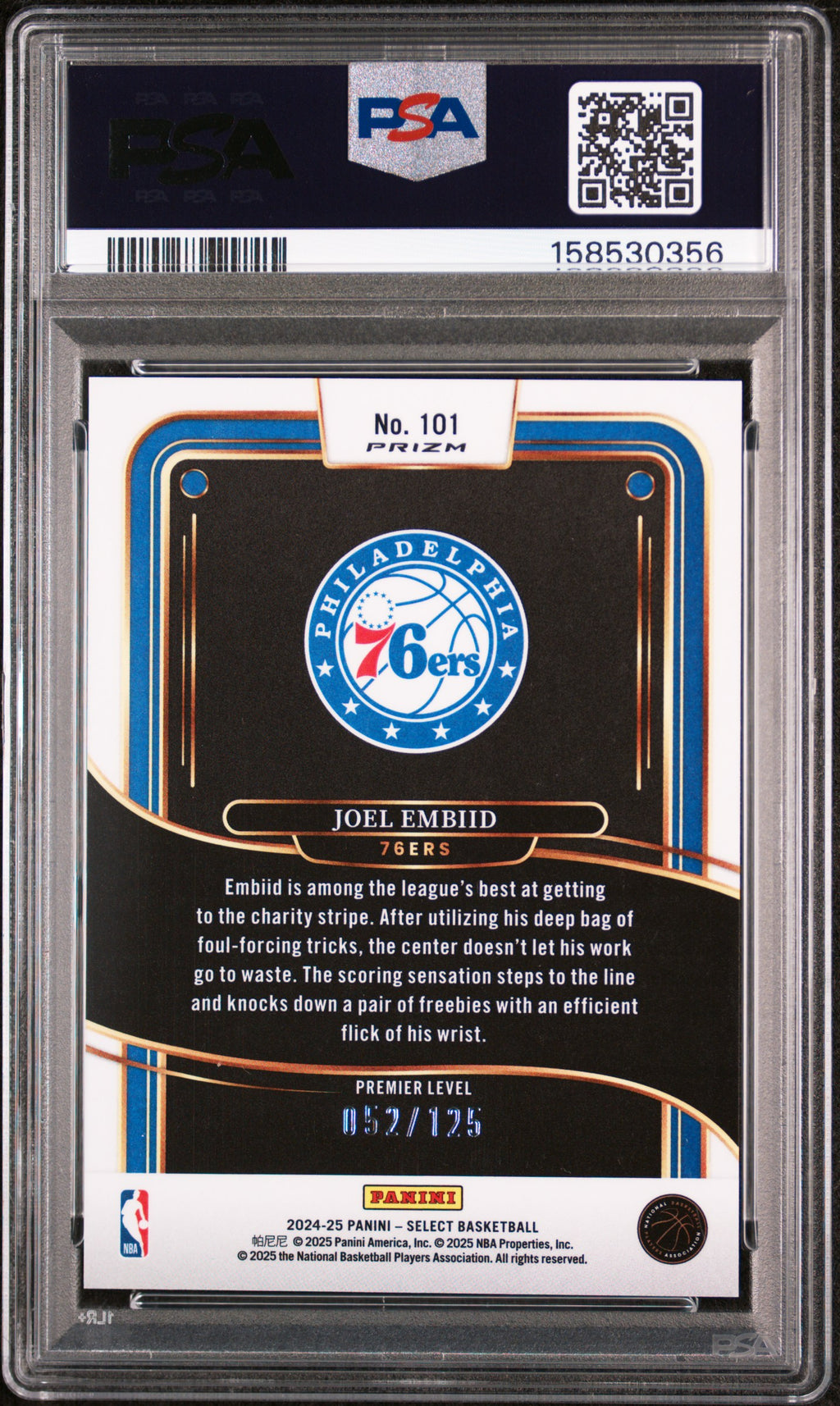 Joel Embiid 2024-25 Select Green Camo Philadelphia 76ers 52/125 PSA 10