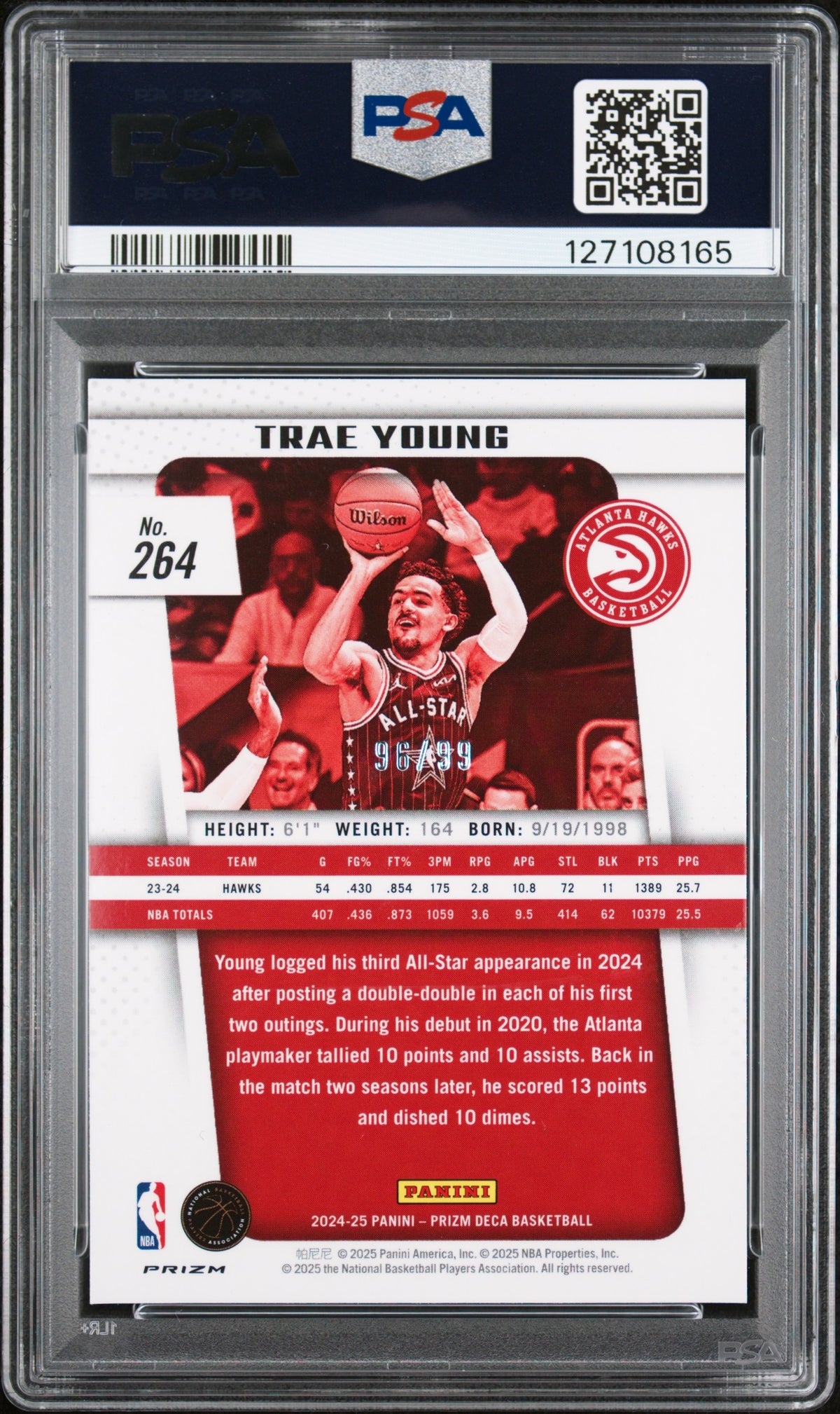 Trae Young 2024-25 Prizm Deca Purple Prizm Atlanta Hawks 96/99 PSA 9