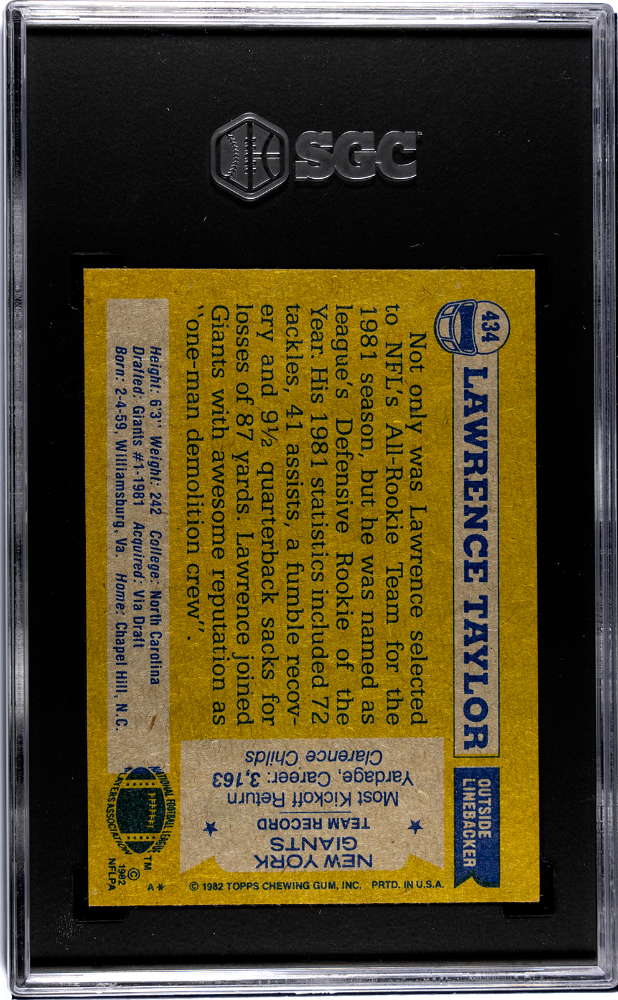 Lawrence Taylor 1982 Topps Rookie RC New York Giants #434 SGC 8