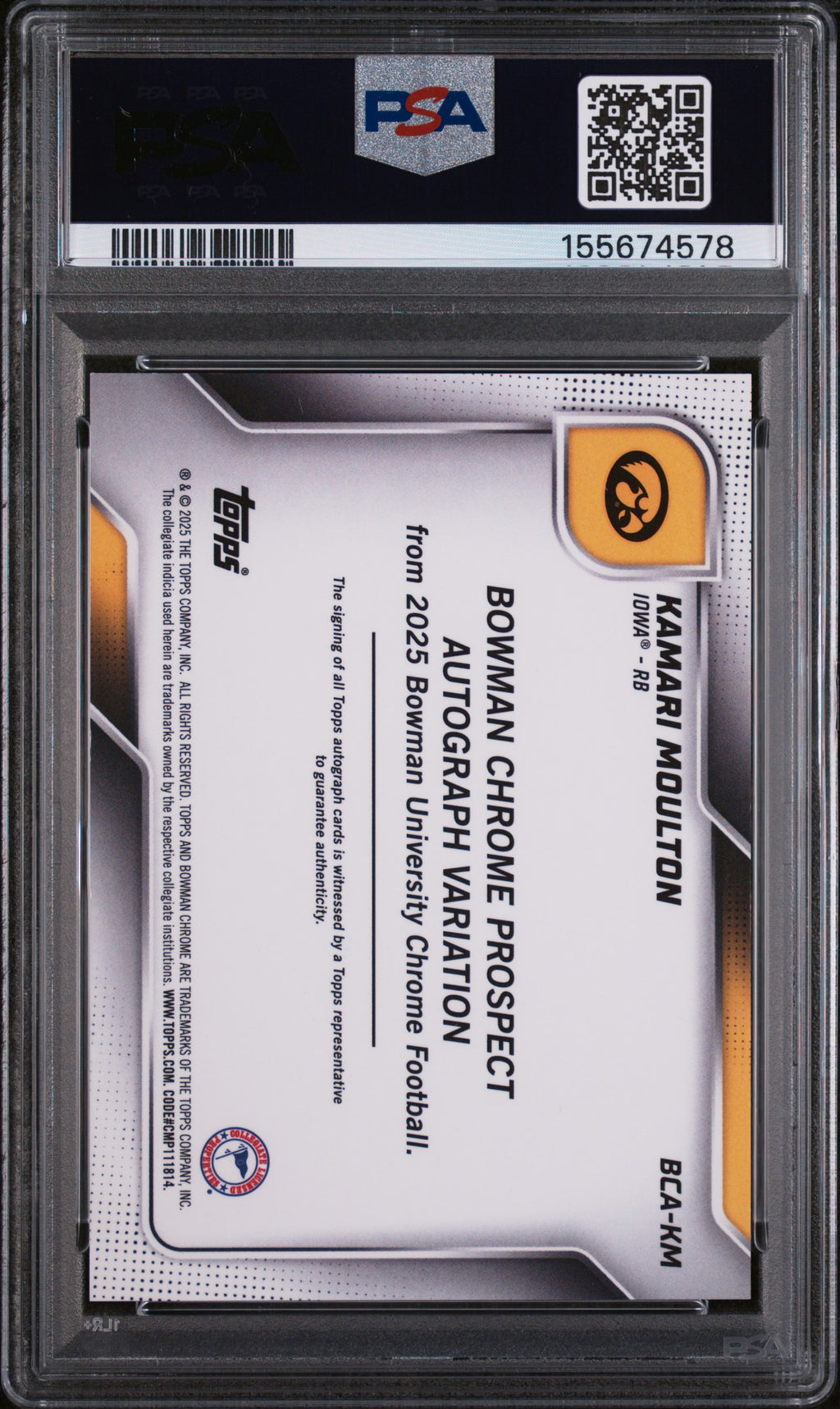 Kamari Moulton 2025 Bowman Chrome Auto Autograph Black RC Iowa 4/10 PSA 9