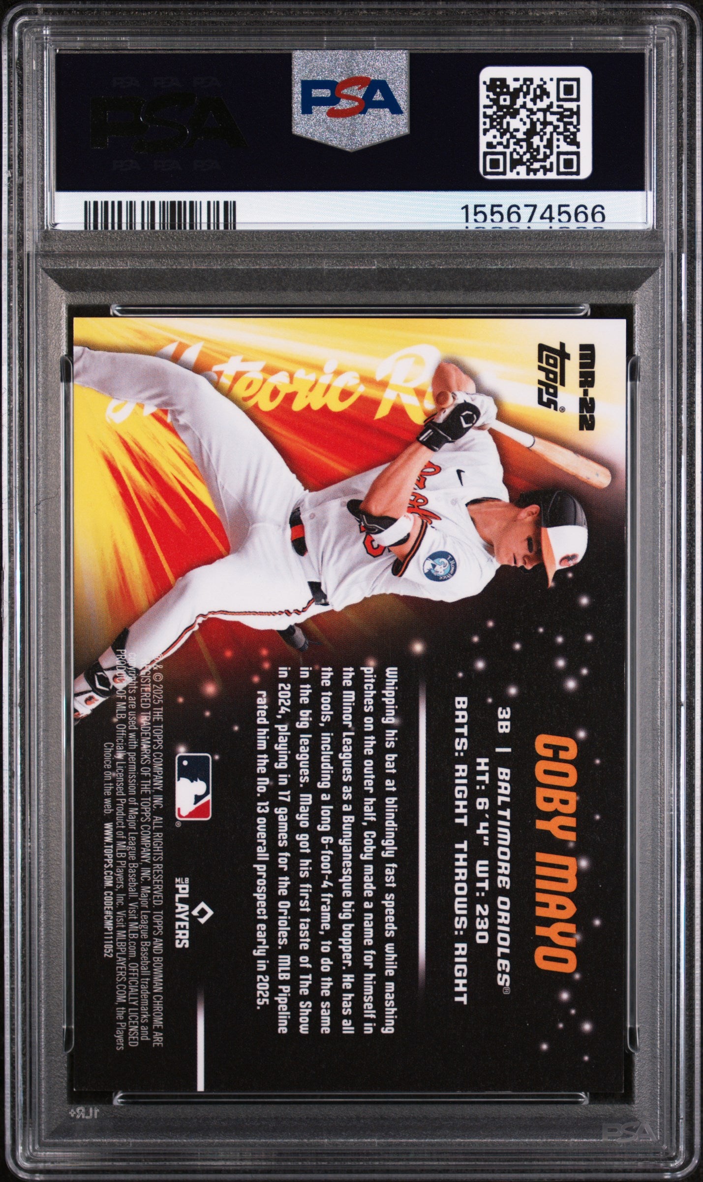 Coby Mayo 2025 Bowman Chrome Meteoric Rise Green RC Orioles 12/99 PSA 9