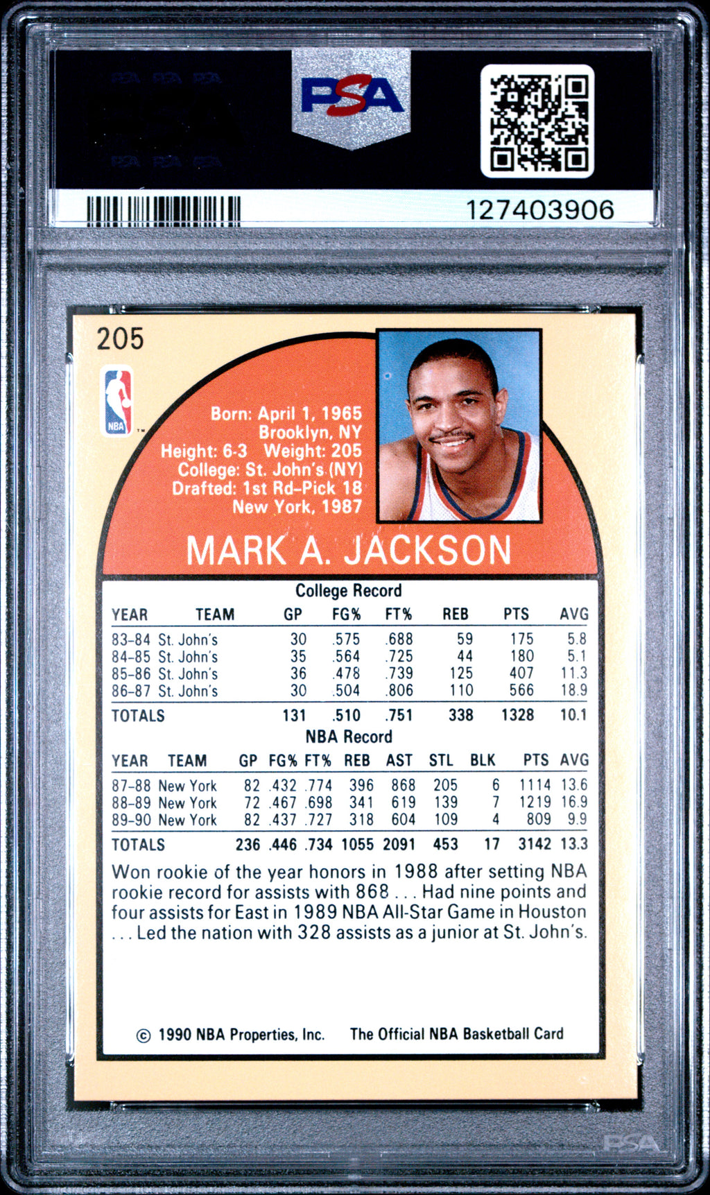 Mark Jackson 1990 Hoops Menenedez Brothers New York Knicks #205 PSA 8