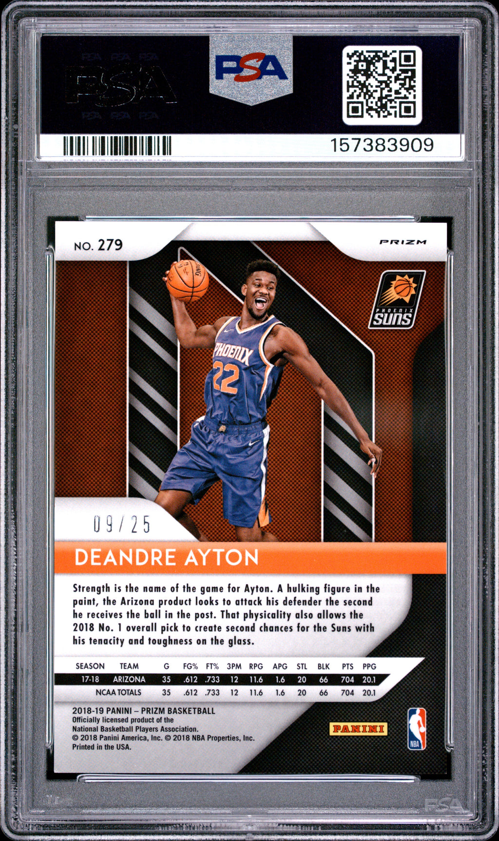 DeAndre Ayton 2018-19 Prizm Green Pulsar Rookie RC Phoenix Suns 9/25 PSA 10