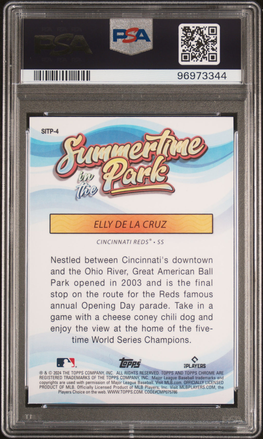 Elly De La Cruz 2024 Topps Chrome Summertime In The Park Rookie RC Reds PSA 10