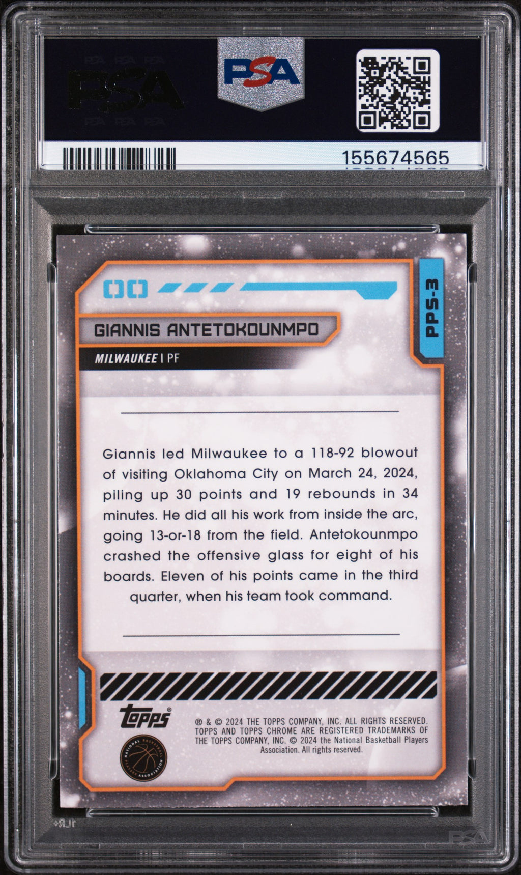 Giannis Antetokounmpo 2023 Topps Chrome Cosmic Planetary Sun Case Hit PSA 10