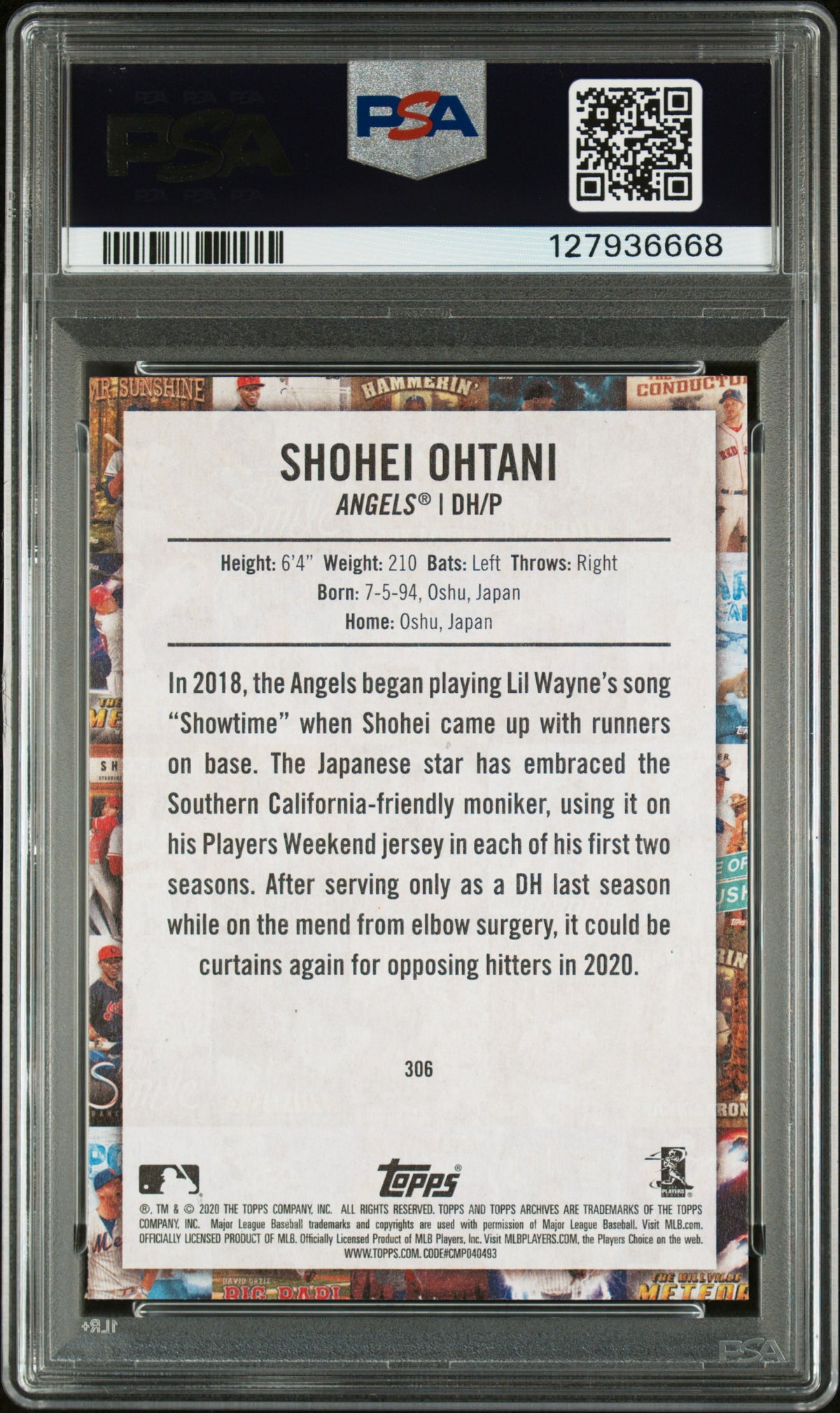 Shohei Ohtani 2020 Topps Archives Card Los Angeles Angels #306 PSA 10